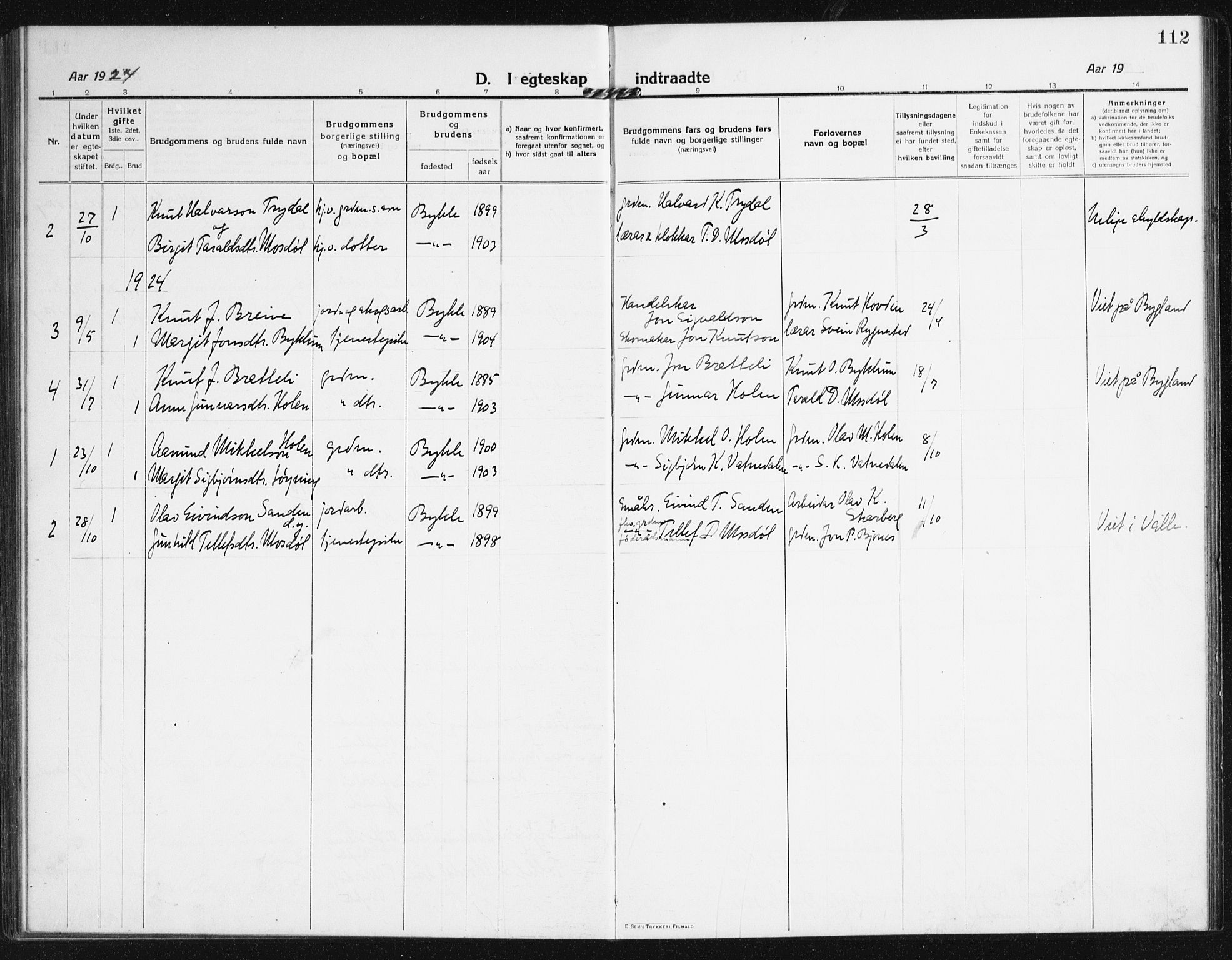 Valle sokneprestkontor, AV/SAK-1111-0044/F/Fb/Fba/L0004: Parish register (copy) no. B 4, 1917-1944, p. 112