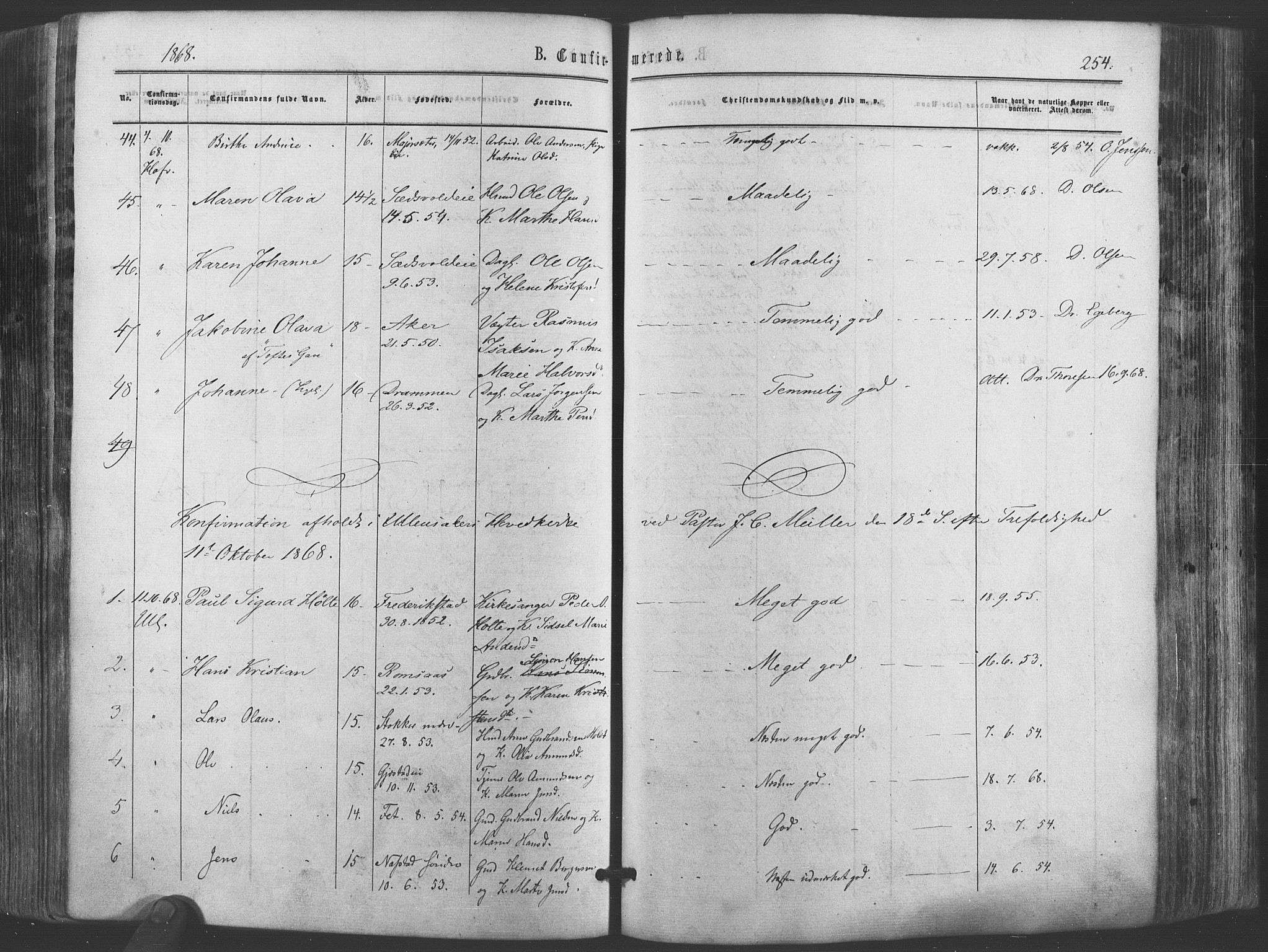 Ullensaker prestekontor Kirkebøker, AV/SAO-A-10236a/F/Fa/L0016: Parish register (official) no. I 16, 1863-1875, p. 254