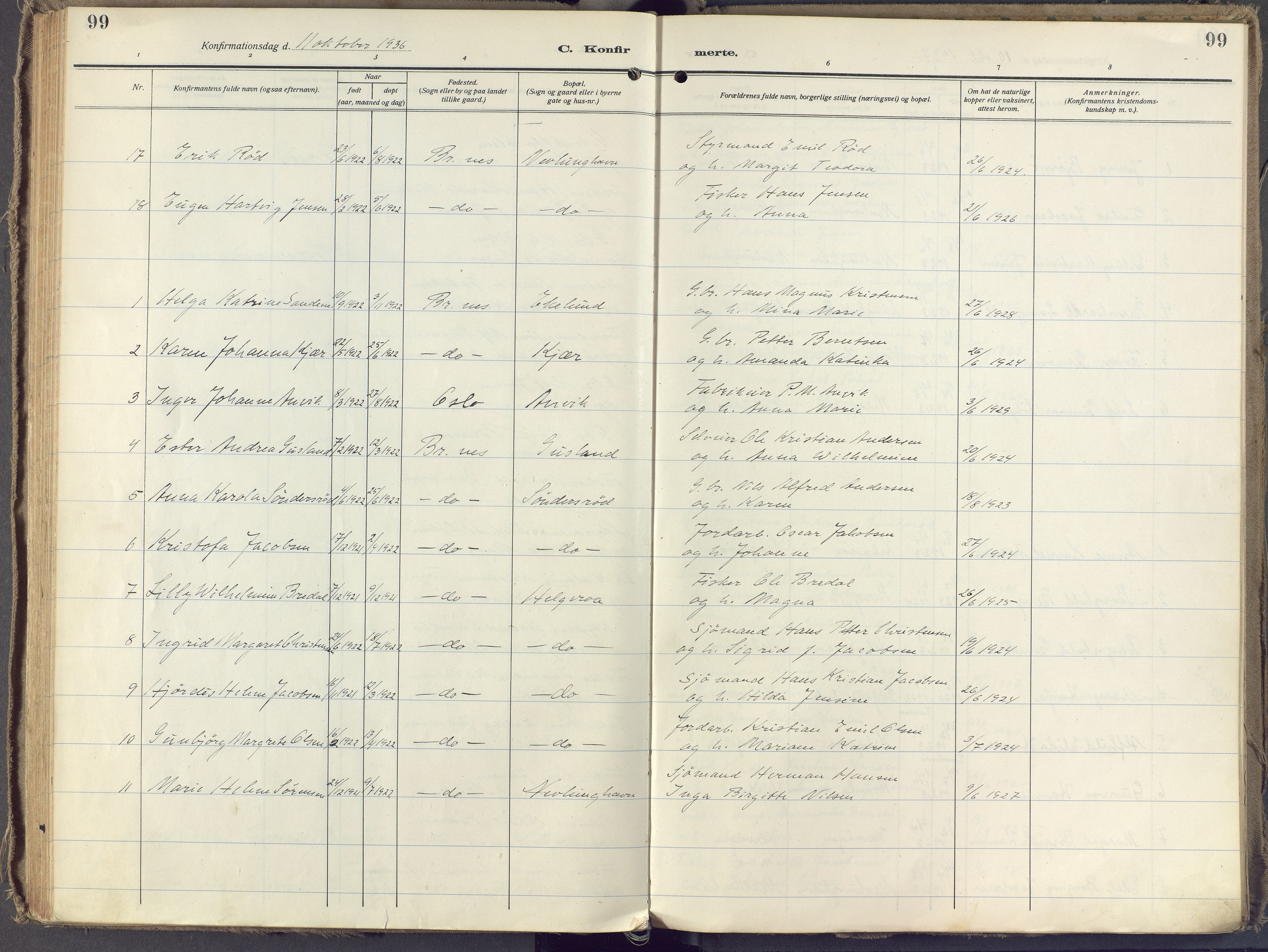 Brunlanes kirkebøker, SAKO/A-342/F/Fb/L0004: Parish register (official) no. II 4, 1923-1940, p. 99