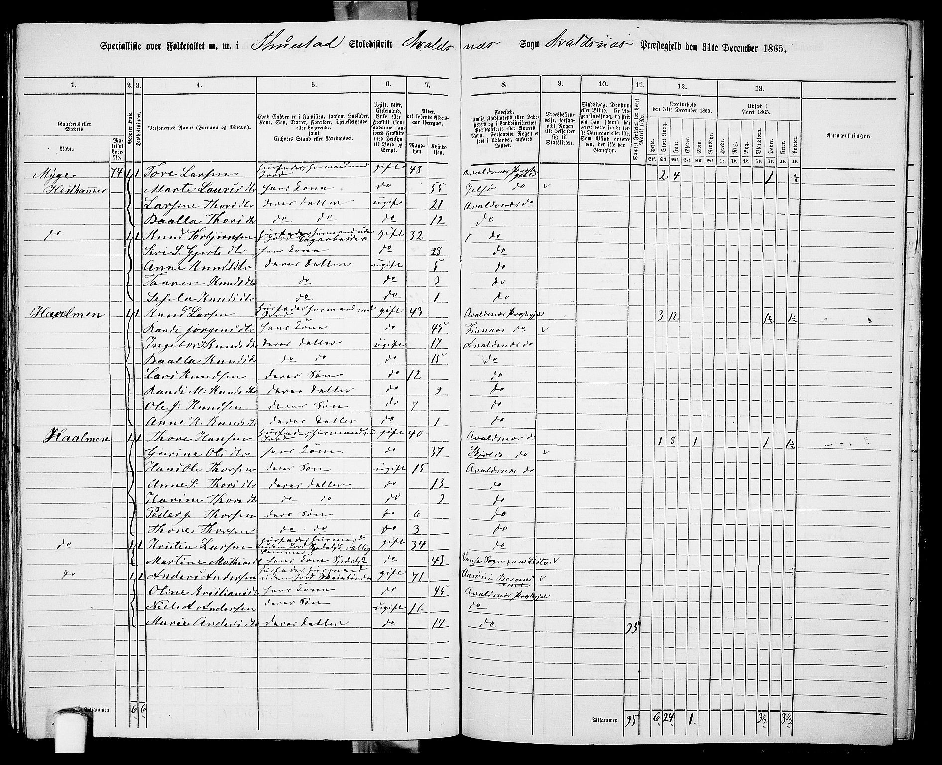 RA, 1865 census for Avaldsnes, 1865, p. 218