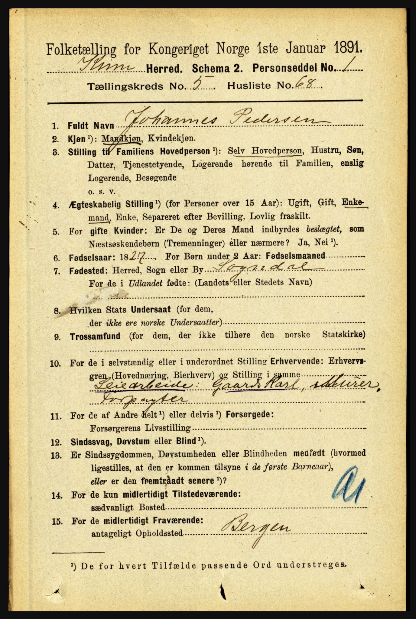 RA, 1891 census for 1437 Kinn, 1891, p. 2178