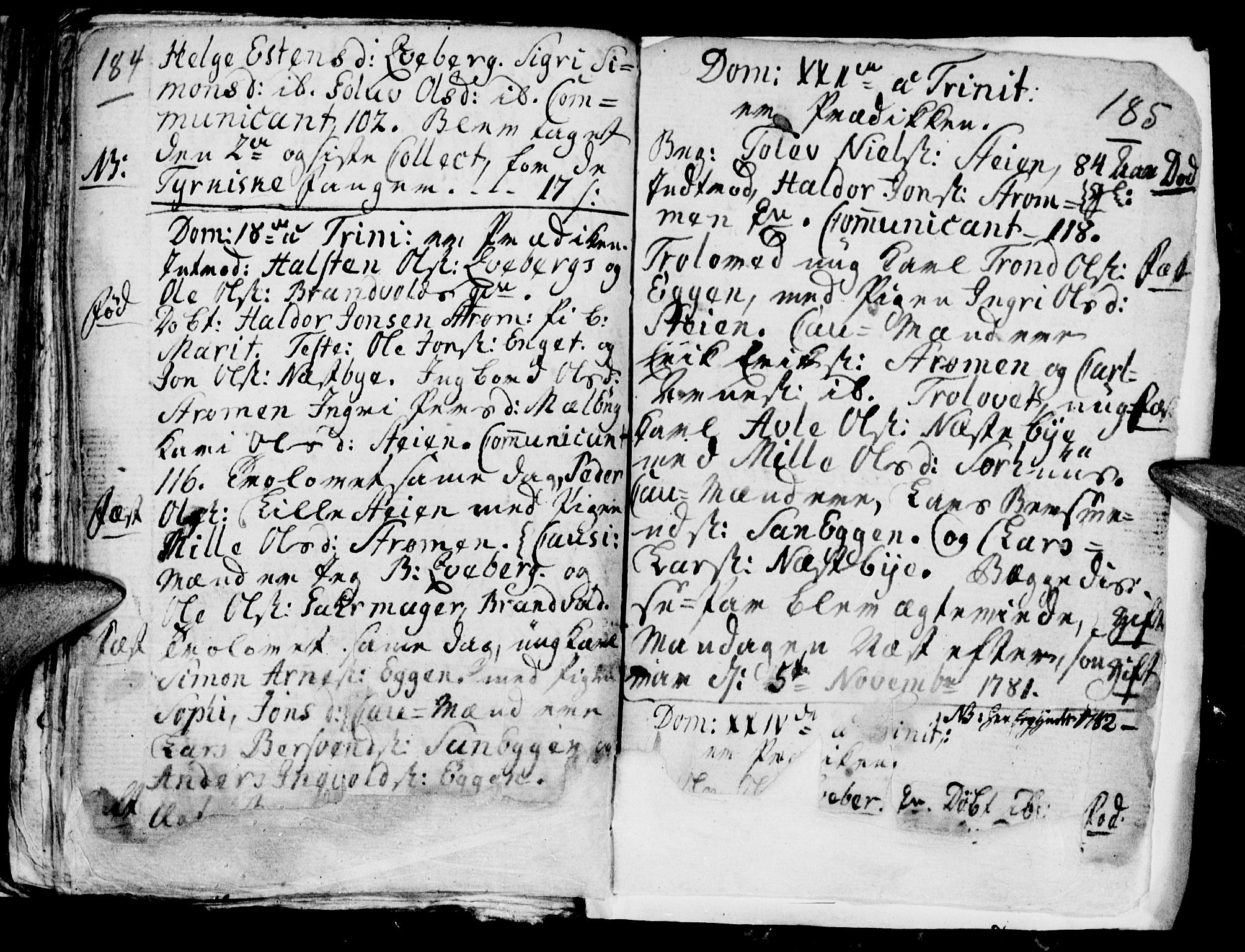 Tynset prestekontor, SAH/PREST-058/H/Ha/Hab/L0009: Parish register (official) no. 9, 1769-1781, p. 184-185