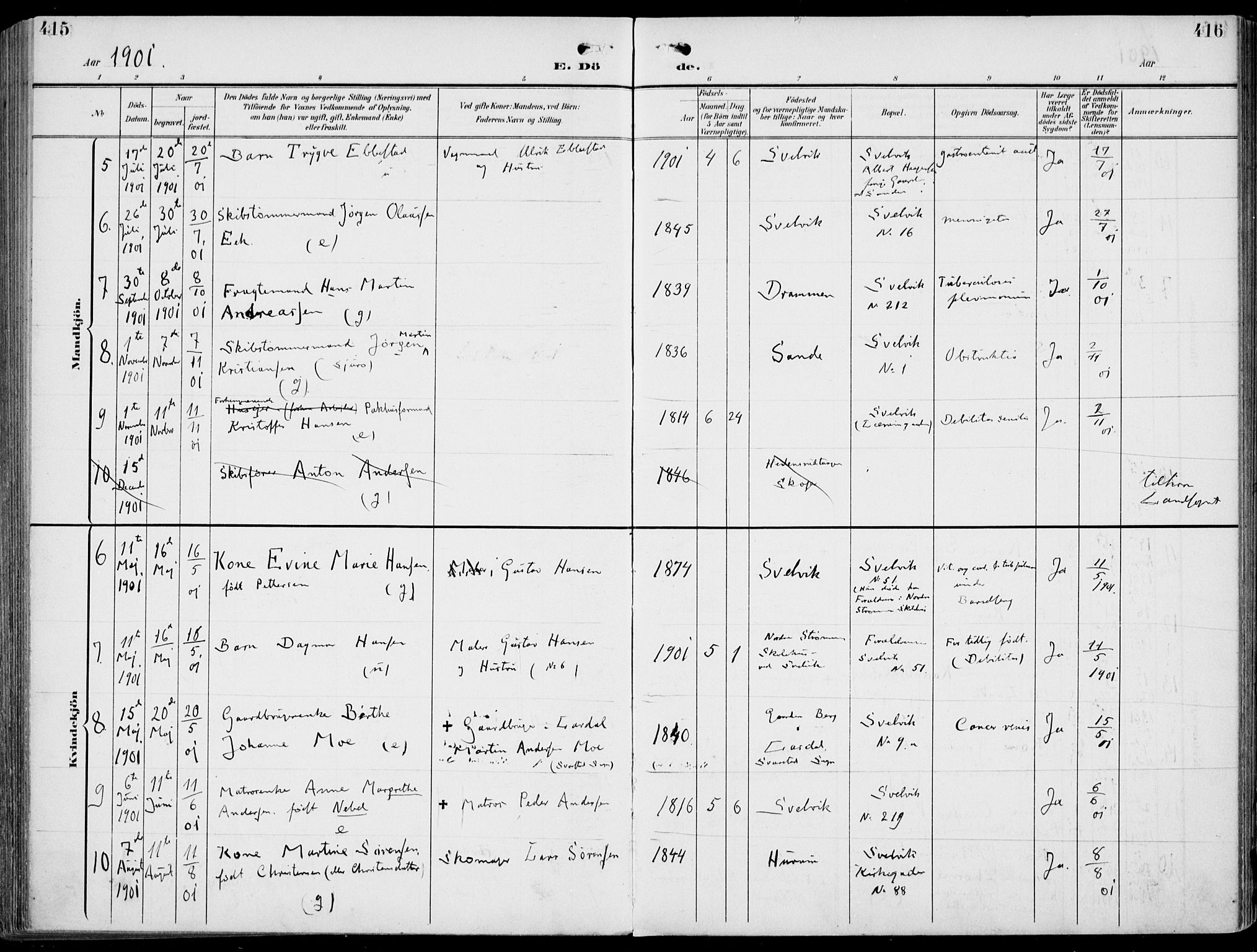 Strømm kirkebøker, AV/SAKO-A-322/F/Fb/L0002: Parish register (official) no. II 2, 1900-1919, p. 415-416