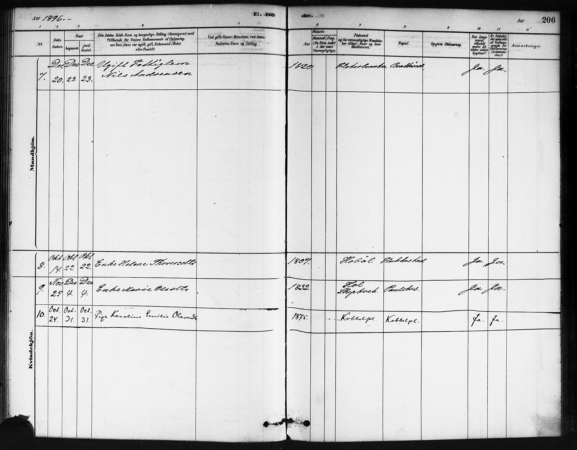 Våler prestekontor Kirkebøker, AV/SAO-A-11083/F/Fa/L0010: Parish register (official) no. I 10, 1878-1896, p. 206