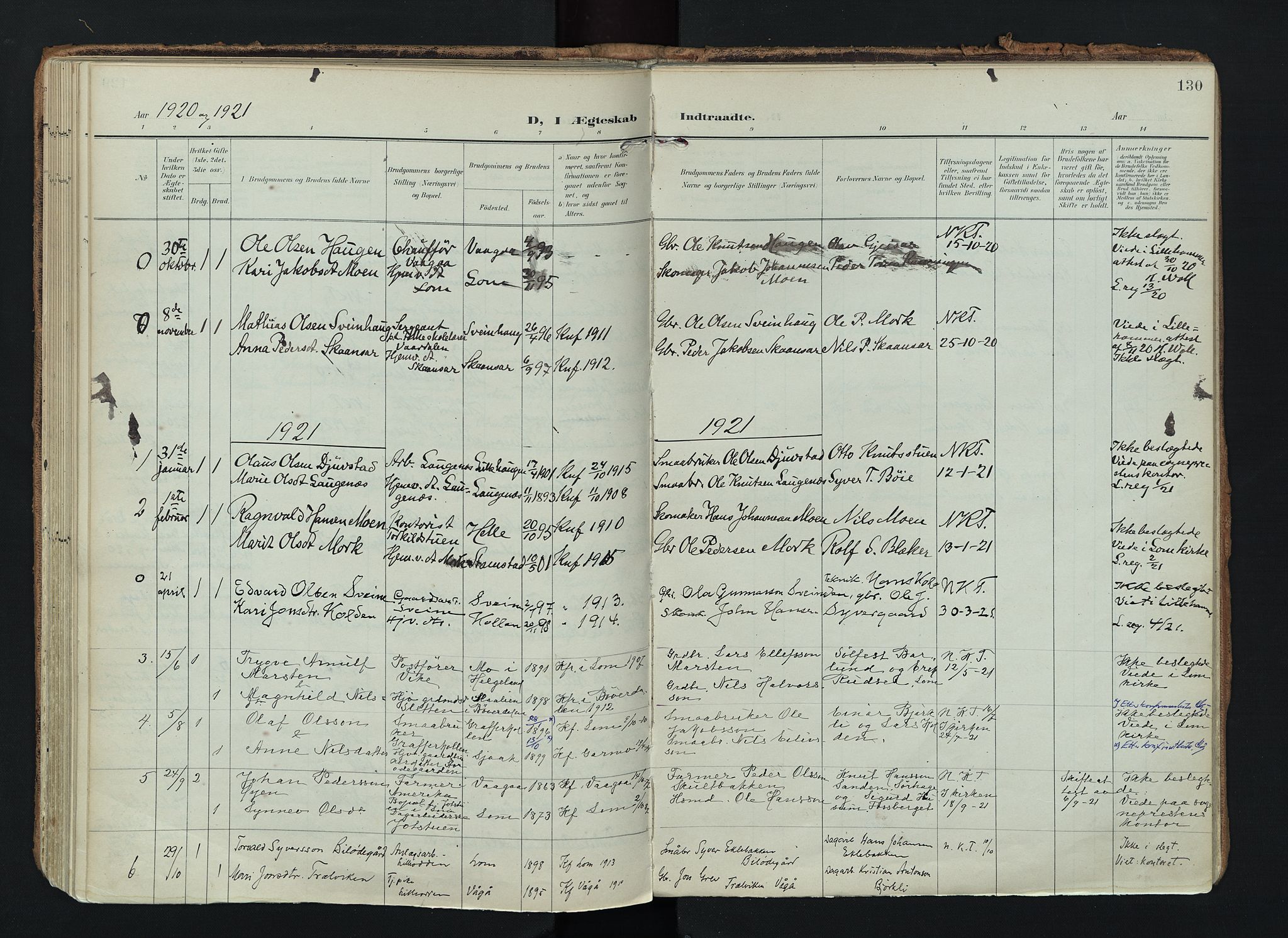 Lom prestekontor, SAH/PREST-070/K/L0010: Parish register (official) no. 10, 1899-1926, p. 130