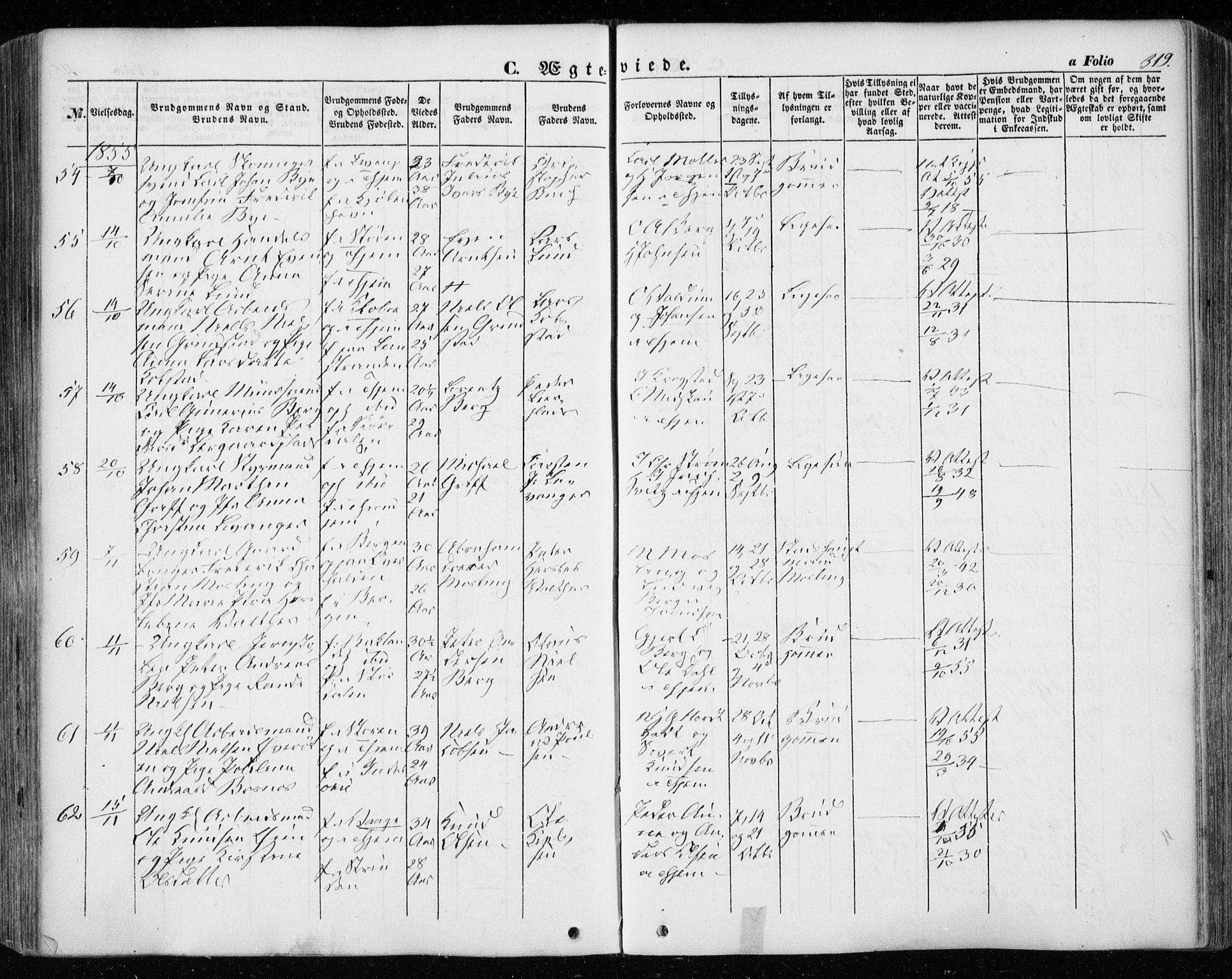 Ministerialprotokoller, klokkerbøker og fødselsregistre - Sør-Trøndelag, SAT/A-1456/601/L0051: Parish register (official) no. 601A19, 1848-1857, p. 319