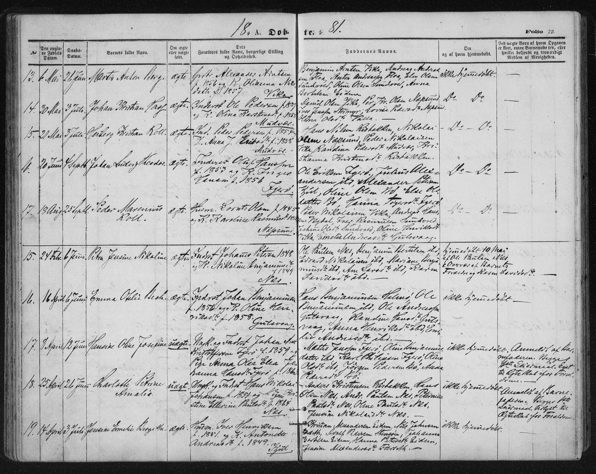 Ministerialprotokoller, klokkerbøker og fødselsregistre - Nordland, SAT/A-1459/816/L0241: Parish register (official) no. 816A07, 1870-1885, p. 73