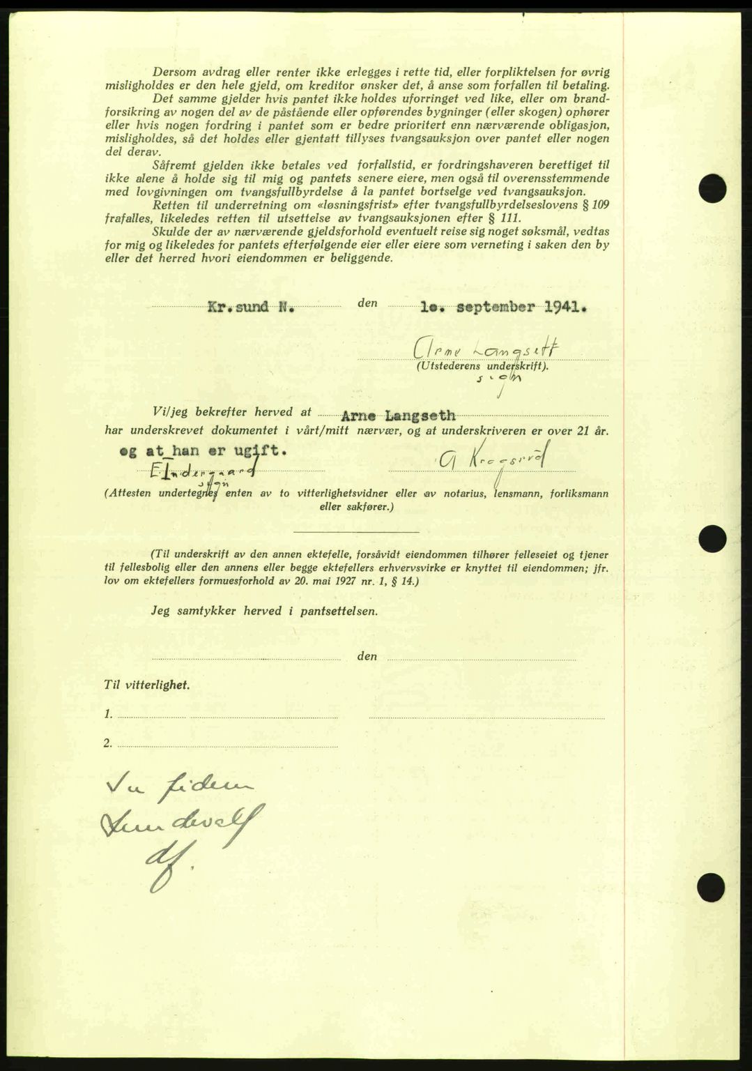 Kristiansund byfogd, AV/SAT-A-4587/A/27: Mortgage book no. 35, 1941-1942, Diary no: : 1007/1941