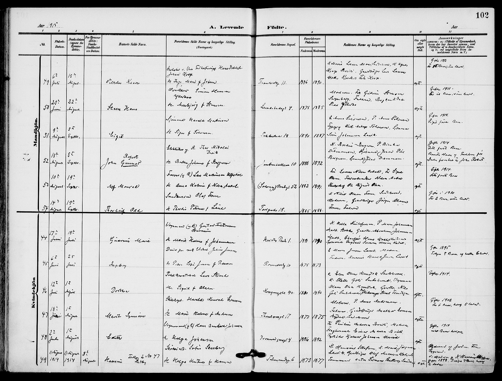 Sandefjord kirkebøker, AV/SAKO-A-315/F/Fa/L0005: Parish register (official) no. 5, 1906-1915, p. 102