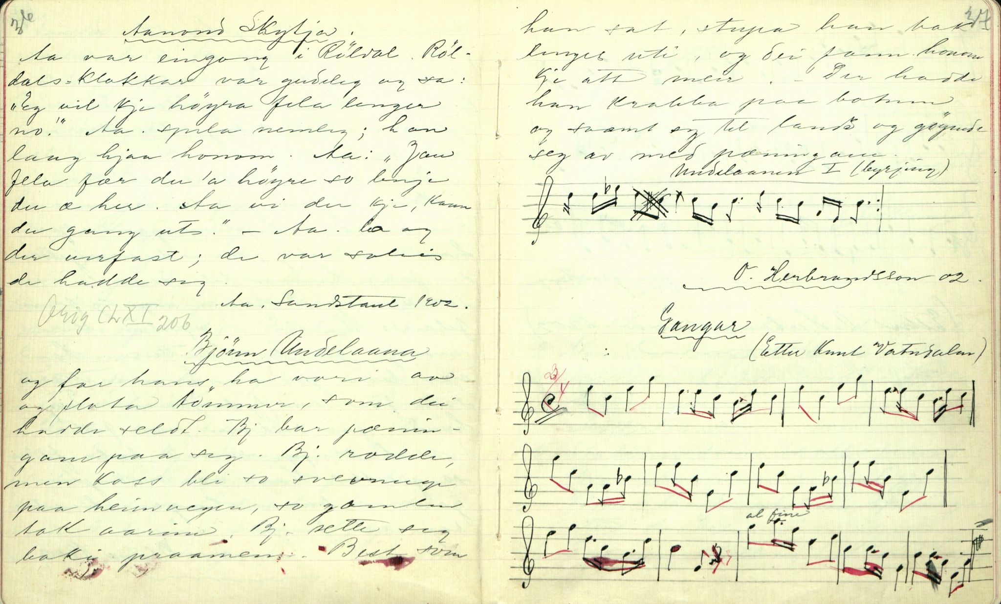 Rikard Berge, TEMU/TGM-A-1003/F/L0001/0024: 001-030 Innholdslister / 20. Musiksoge. Folkemusik II, 1902-1903, p. 36-37