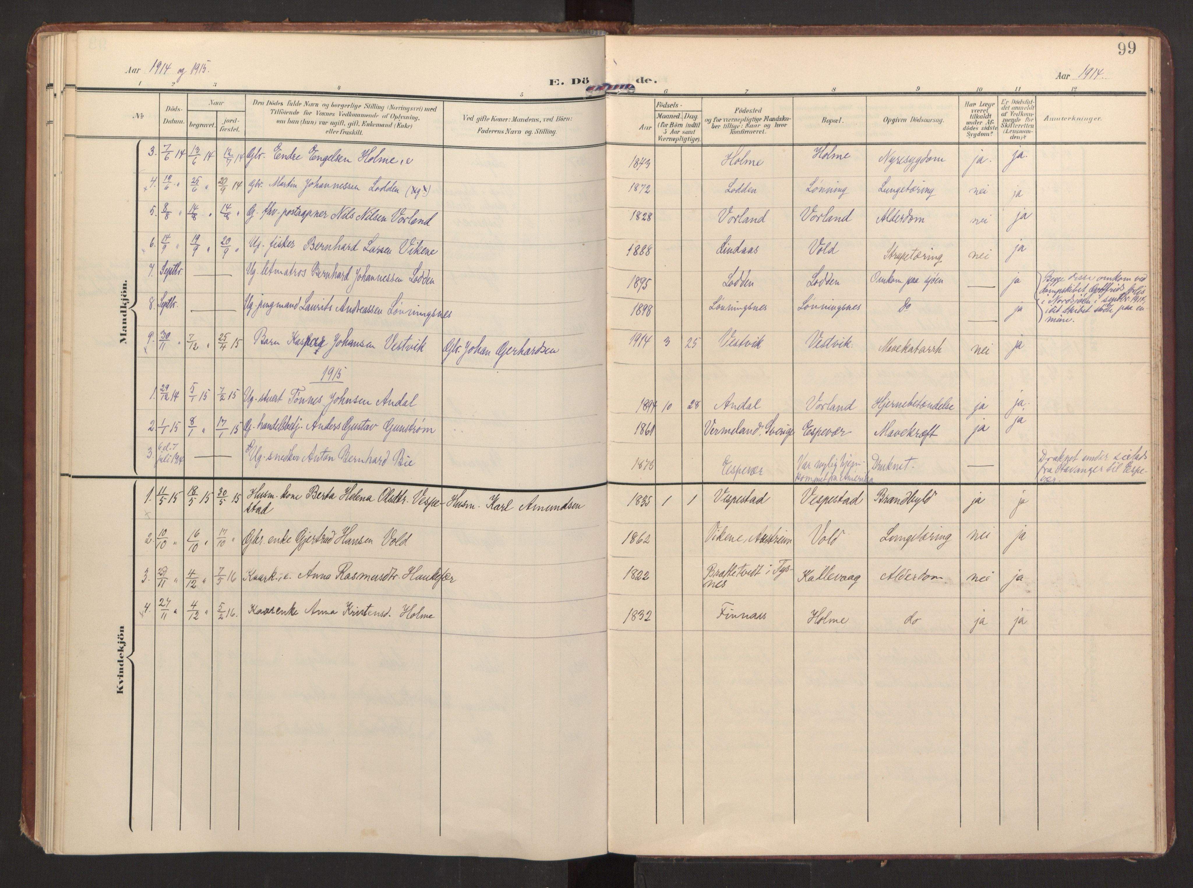 Finnås sokneprestembete, SAB/A-99925/H/Ha/Haa/Haad/L0003: Parish register (official) no. D 3, 1907-1921, p. 99