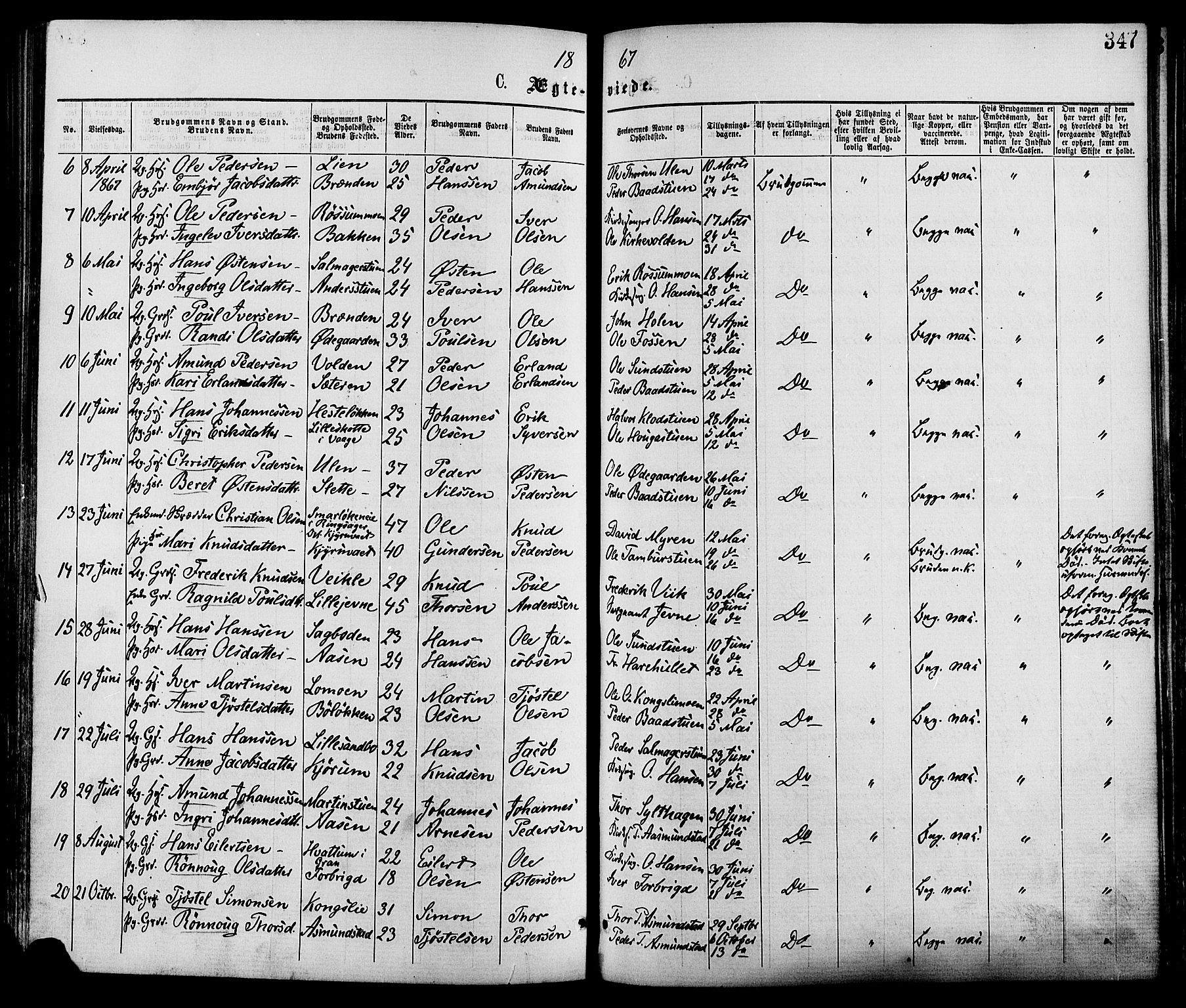 Nord-Fron prestekontor, AV/SAH-PREST-080/H/Ha/Haa/L0002: Parish register (official) no. 2, 1865-1883, p. 347