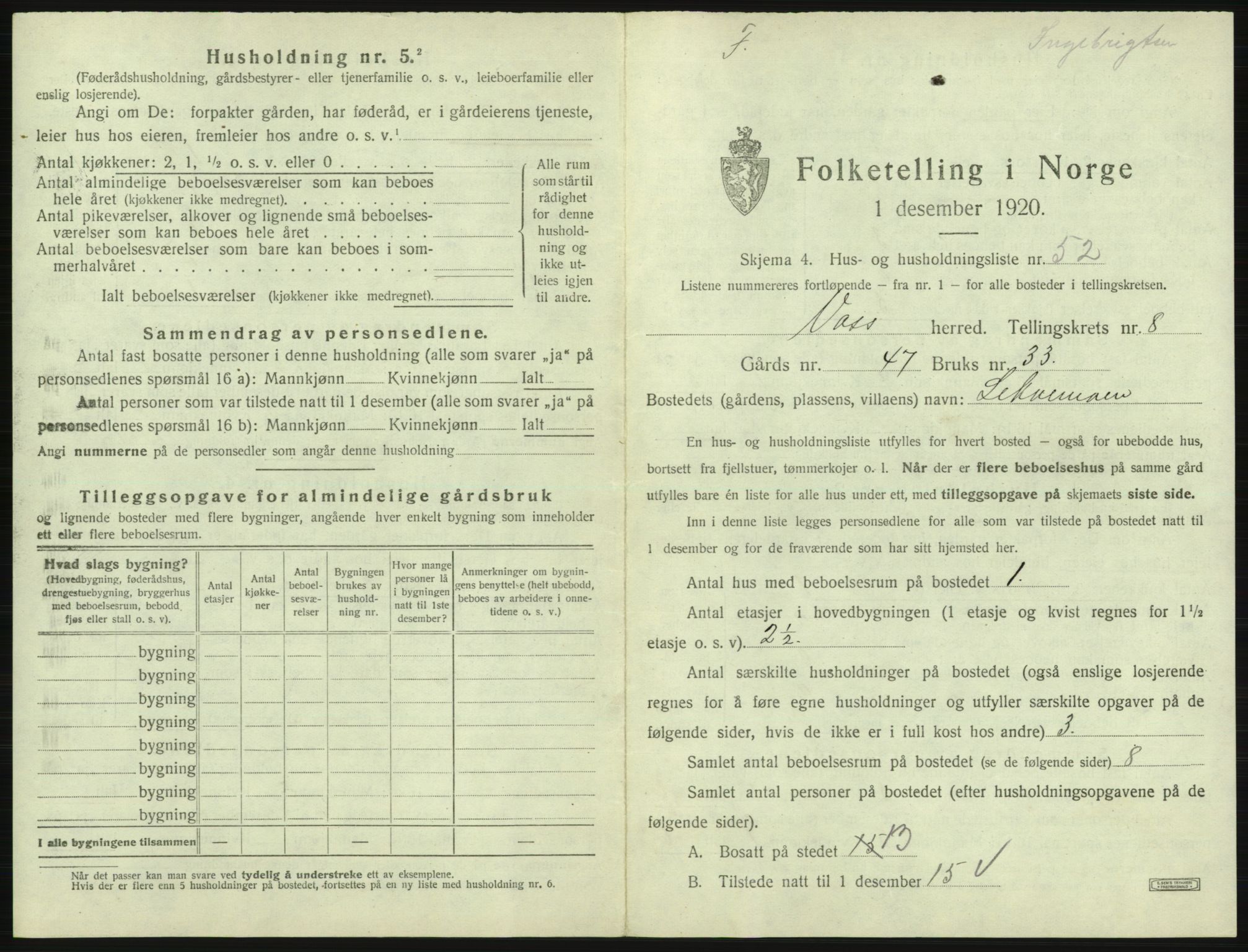 SAB, 1920 census for Voss, 1920, p. 845