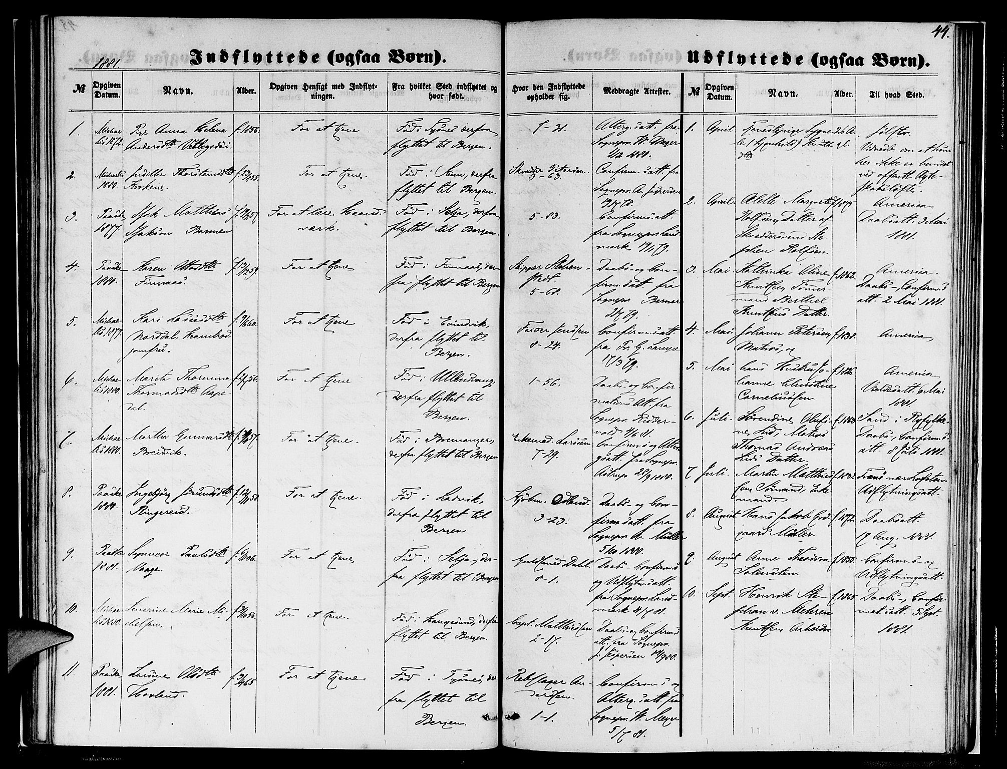Nykirken Sokneprestembete, SAB/A-77101/H/Hab: Parish register (copy) no. F 2, 1859-1886, p. 44