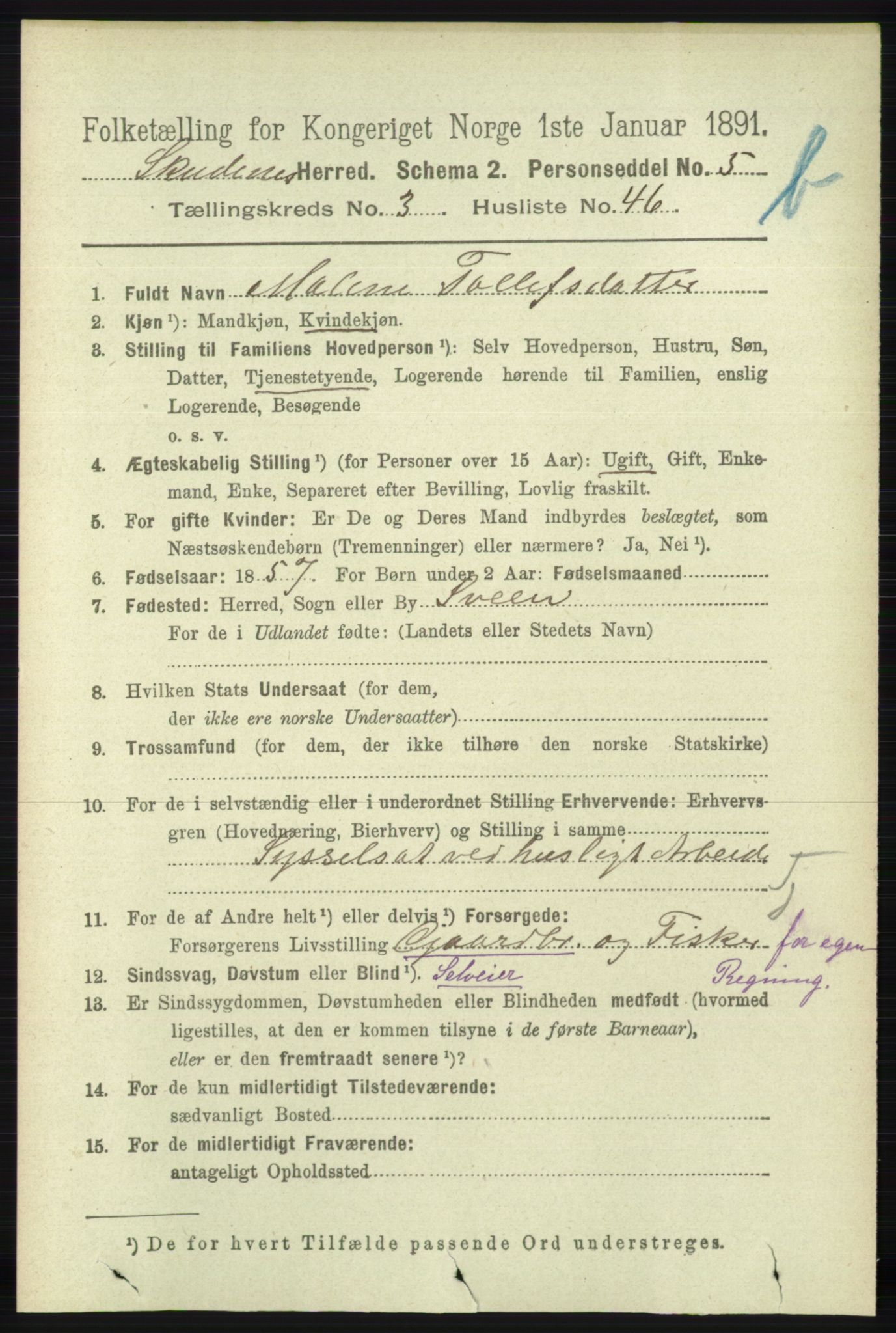 RA, 1891 census for 1150 Skudenes, 1891, p. 4240