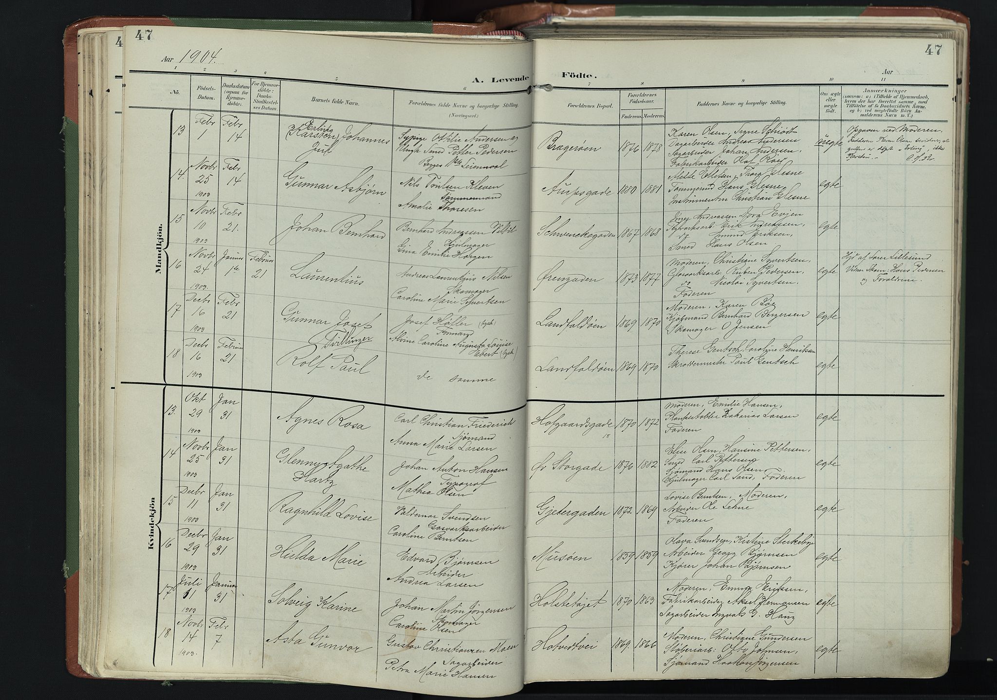 Bragernes kirkebøker, AV/SAKO-A-6/F/Fb/L0009: Parish register (official) no. II 9, 1902-1911, p. 47