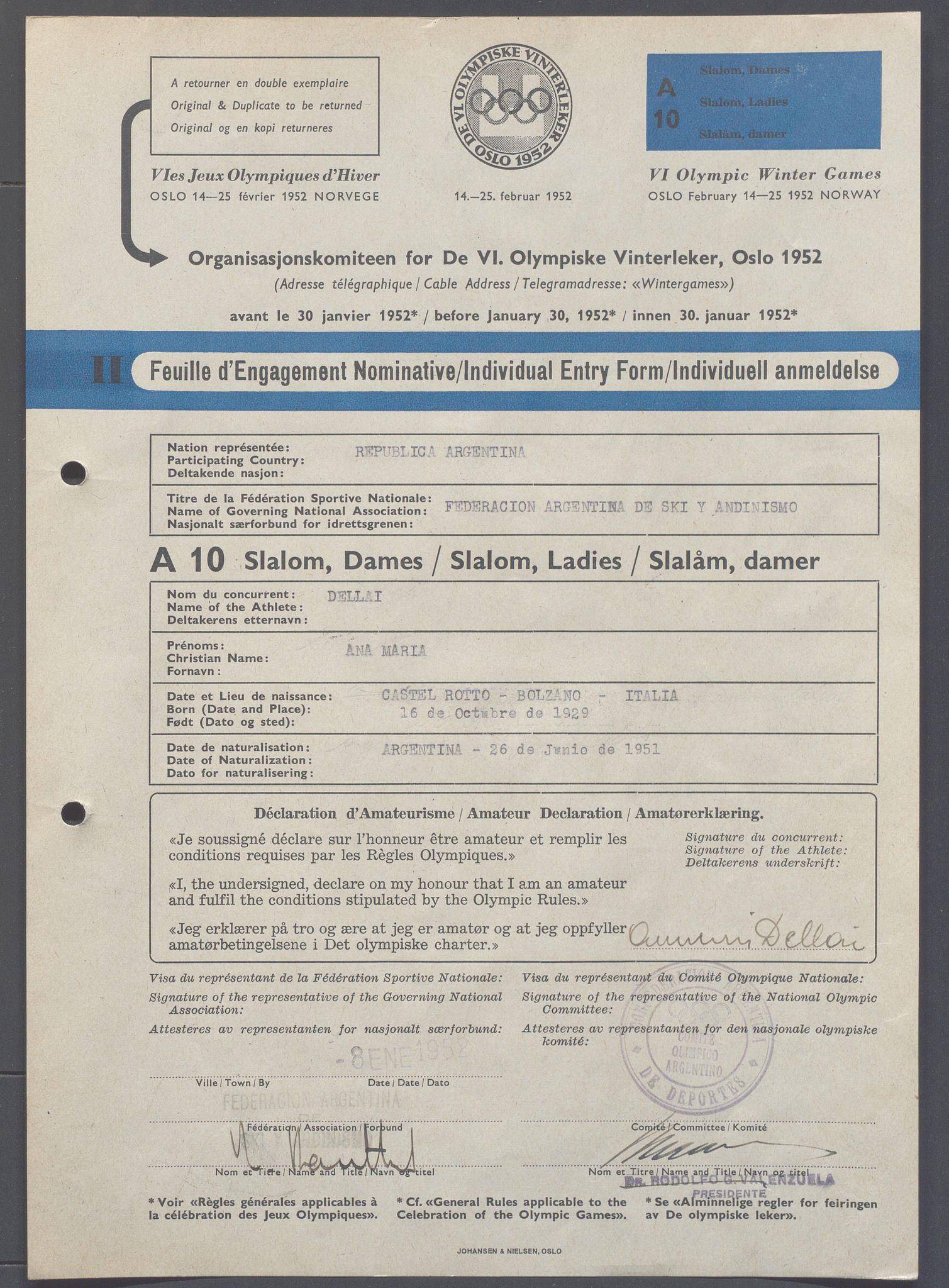 Organisasjonskomiteen for de VI. olympiske vinterleker, OBA/A-20130/H/Ha, 1951-1952, p. 727