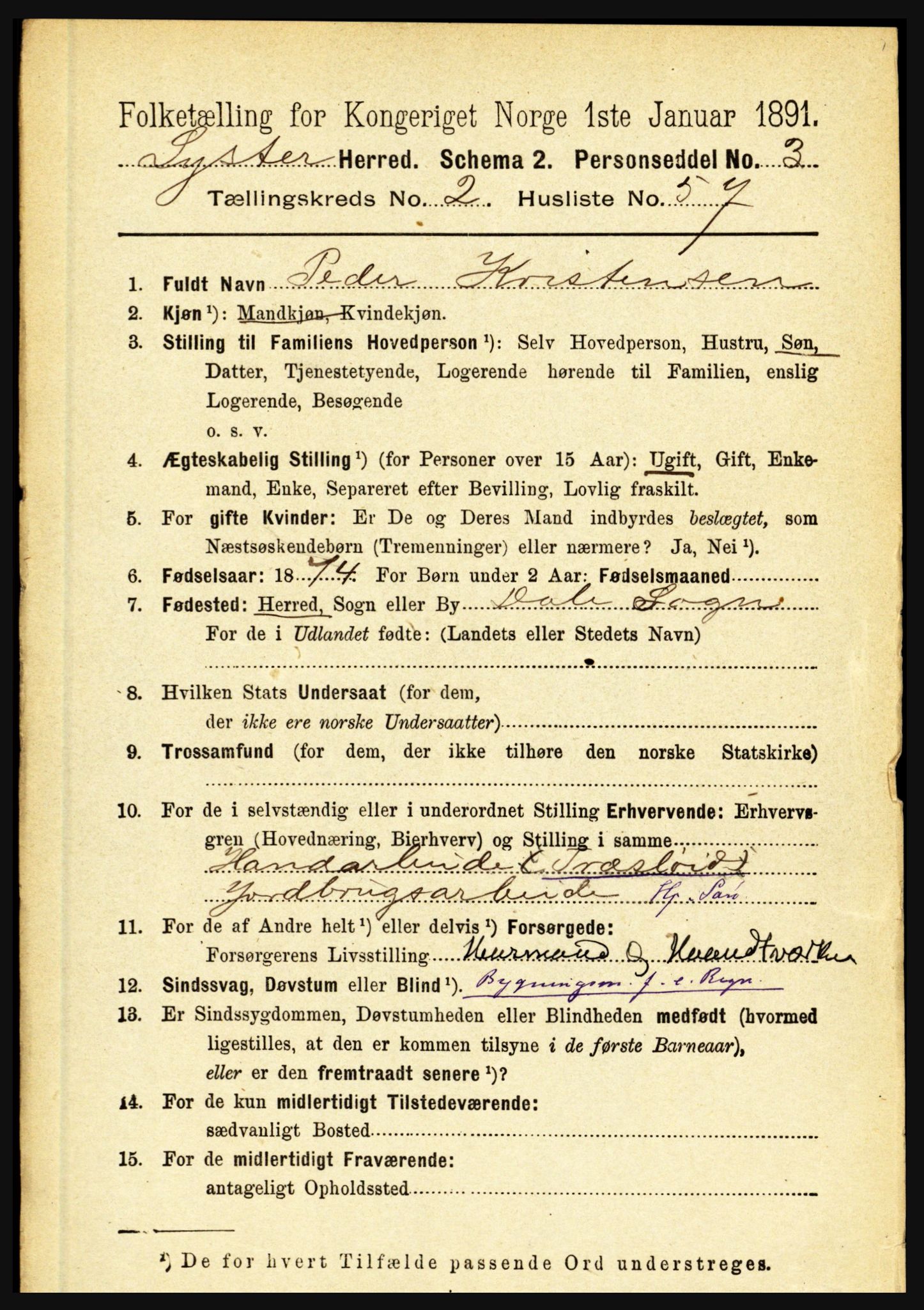 RA, 1891 census for 1426 Luster, 1891, p. 1098