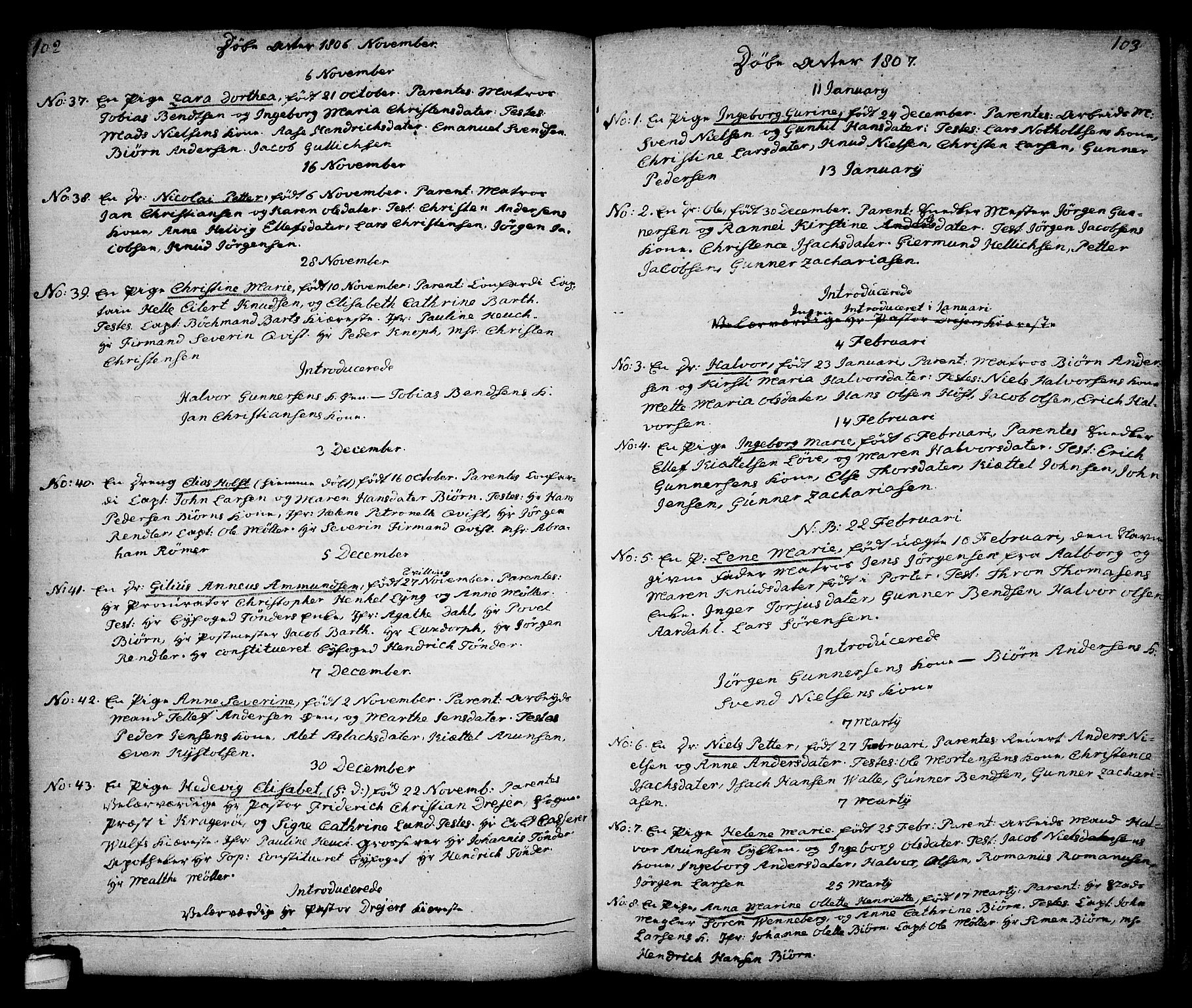 Kragerø kirkebøker, SAKO/A-278/G/Ga/L0001: Parish register (copy) no. 1 /1, 1806-1811, p. 102-103