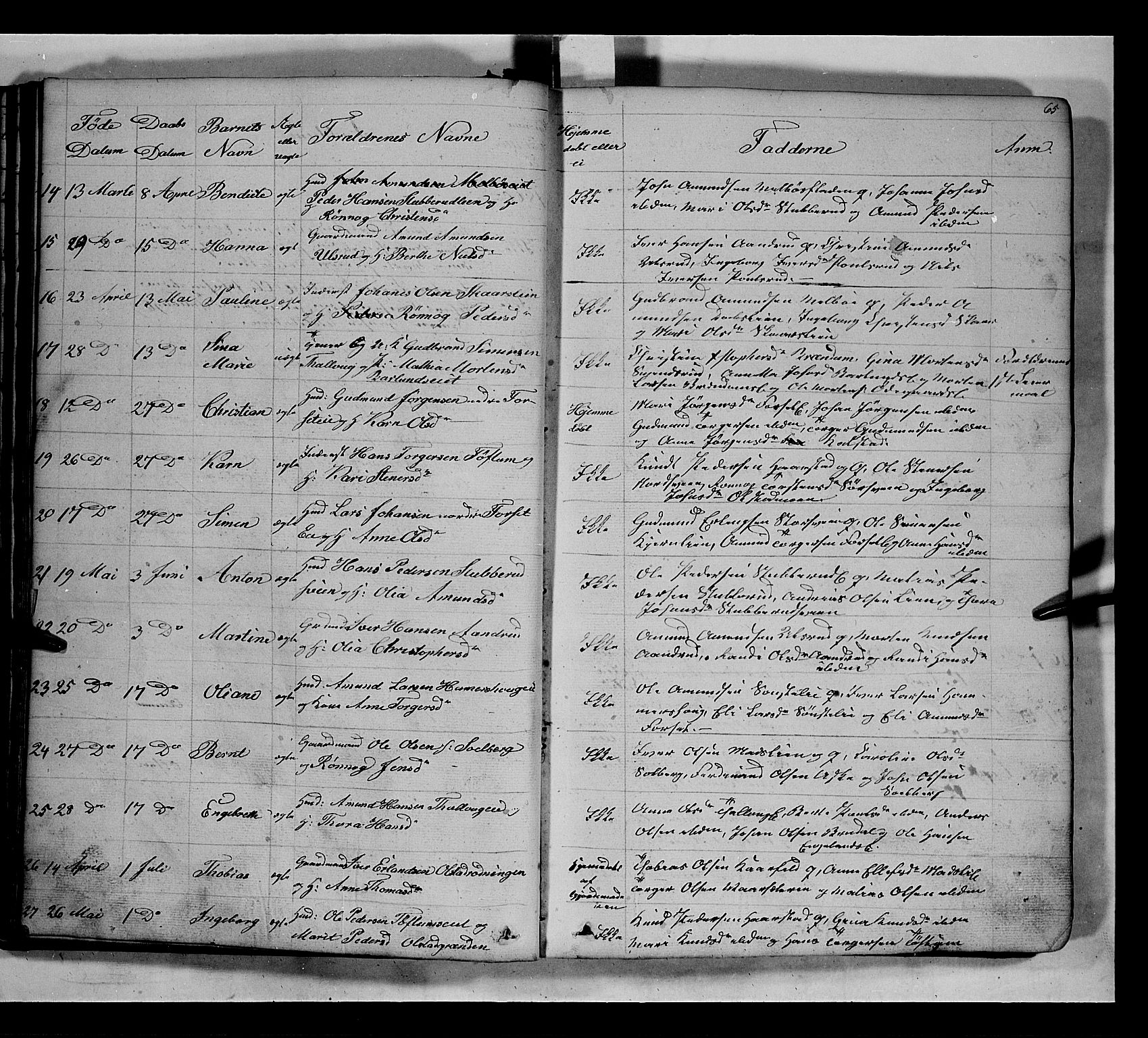 Gausdal prestekontor, SAH/PREST-090/H/Ha/Hab/L0005: Parish register (copy) no. 5, 1846-1867, p. 65