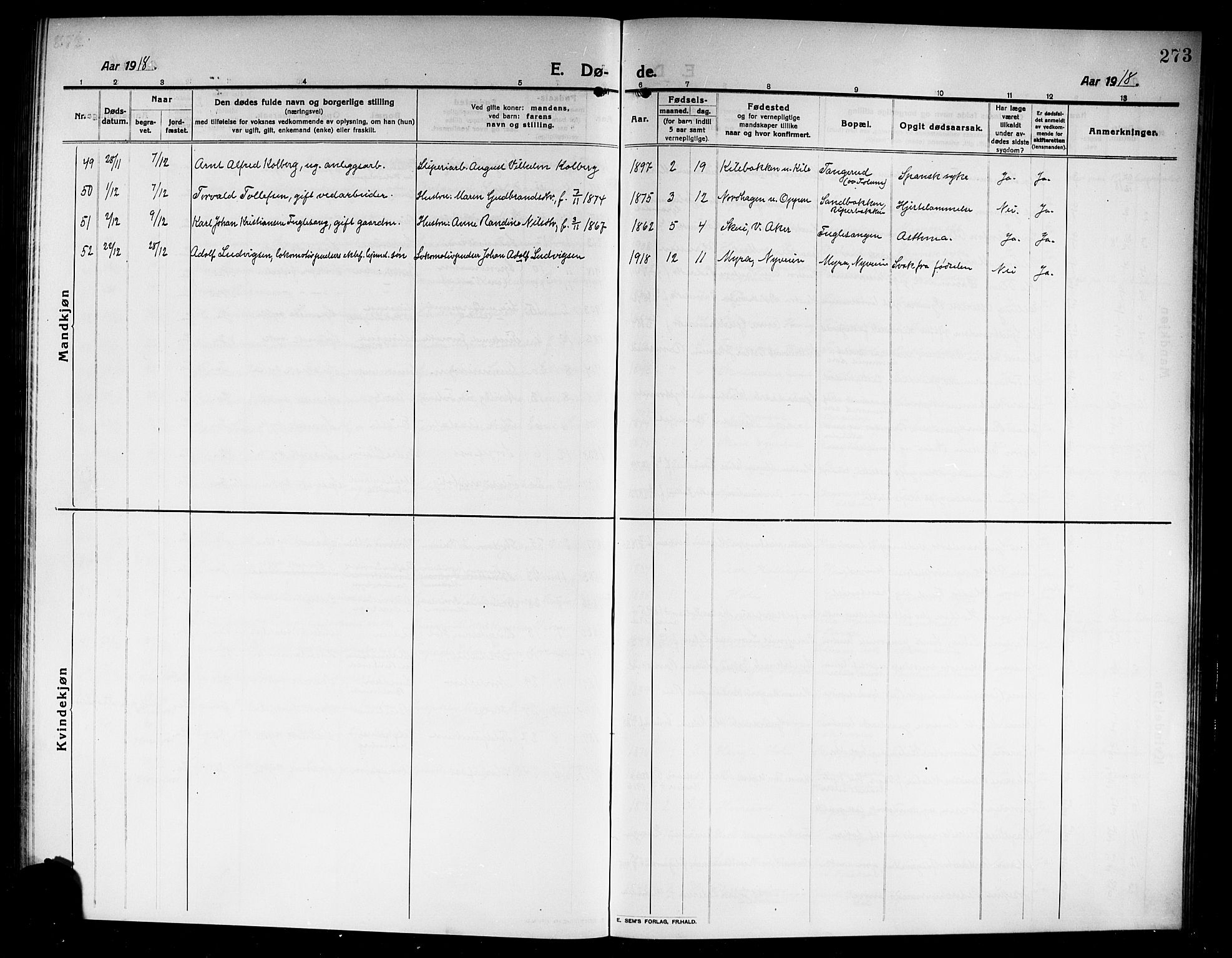 Norderhov kirkebøker, AV/SAKO-A-237/G/Ga/L0009: Parish register (copy) no. I 9, 1913-1920, p. 273