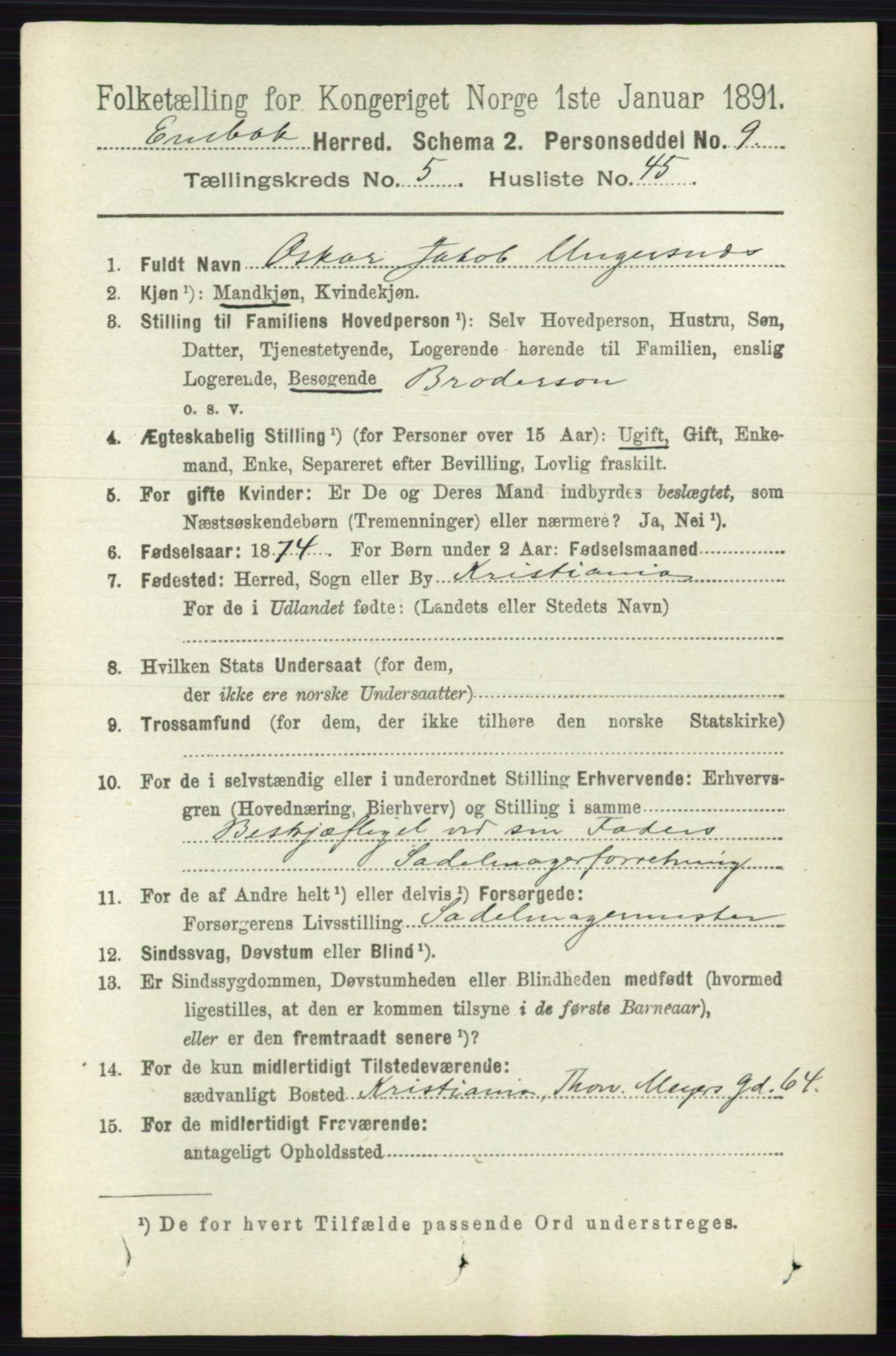 RA, 1891 census for 0229 Enebakk, 1891, p. 2252