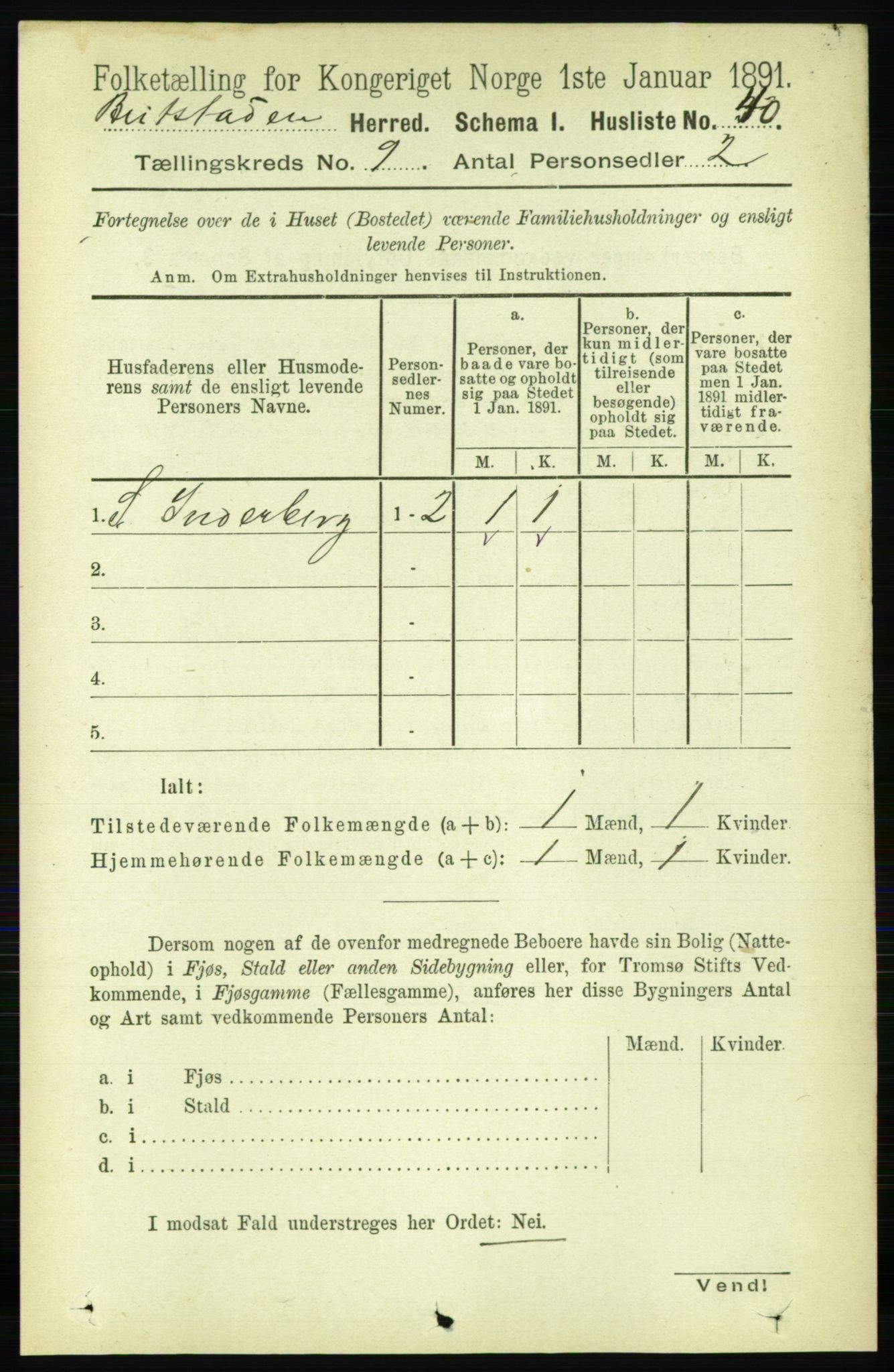 RA, 1891 census for 1727 Beitstad, 1891, p. 2409