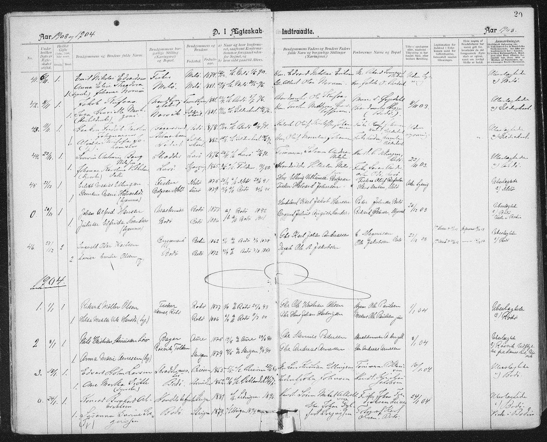 Ministerialprotokoller, klokkerbøker og fødselsregistre - Nordland, SAT/A-1459/801/L0012: Parish register (official) no. 801A12, 1900-1916, p. 20