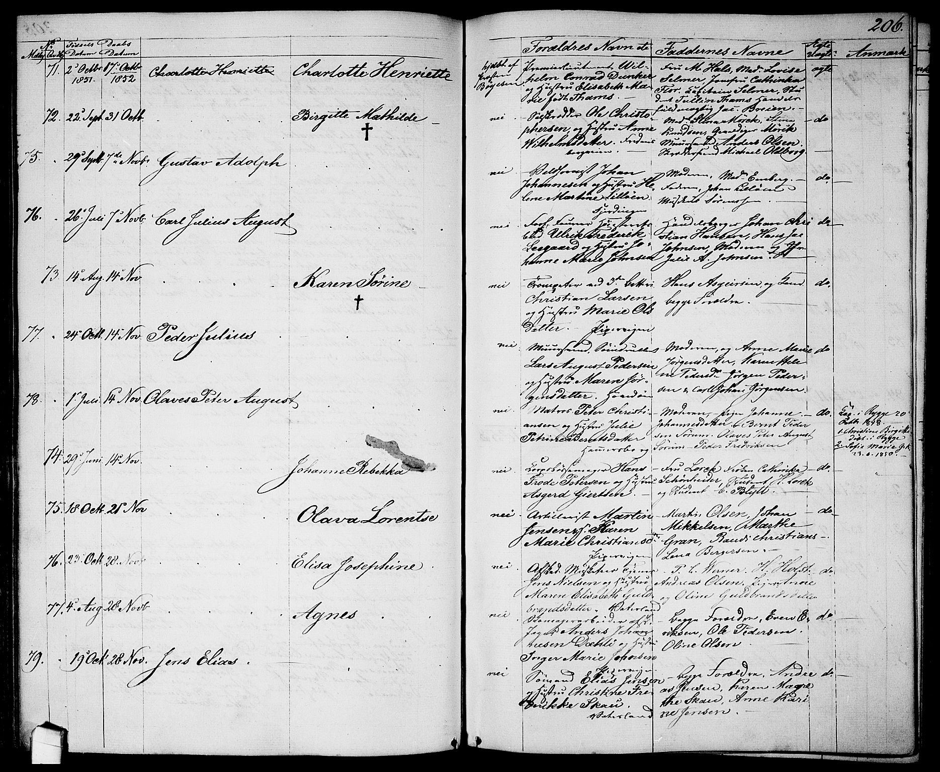 Garnisonsmenigheten Kirkebøker, AV/SAO-A-10846/G/Ga/L0005: Parish register (copy) no. 5, 1841-1860, p. 206