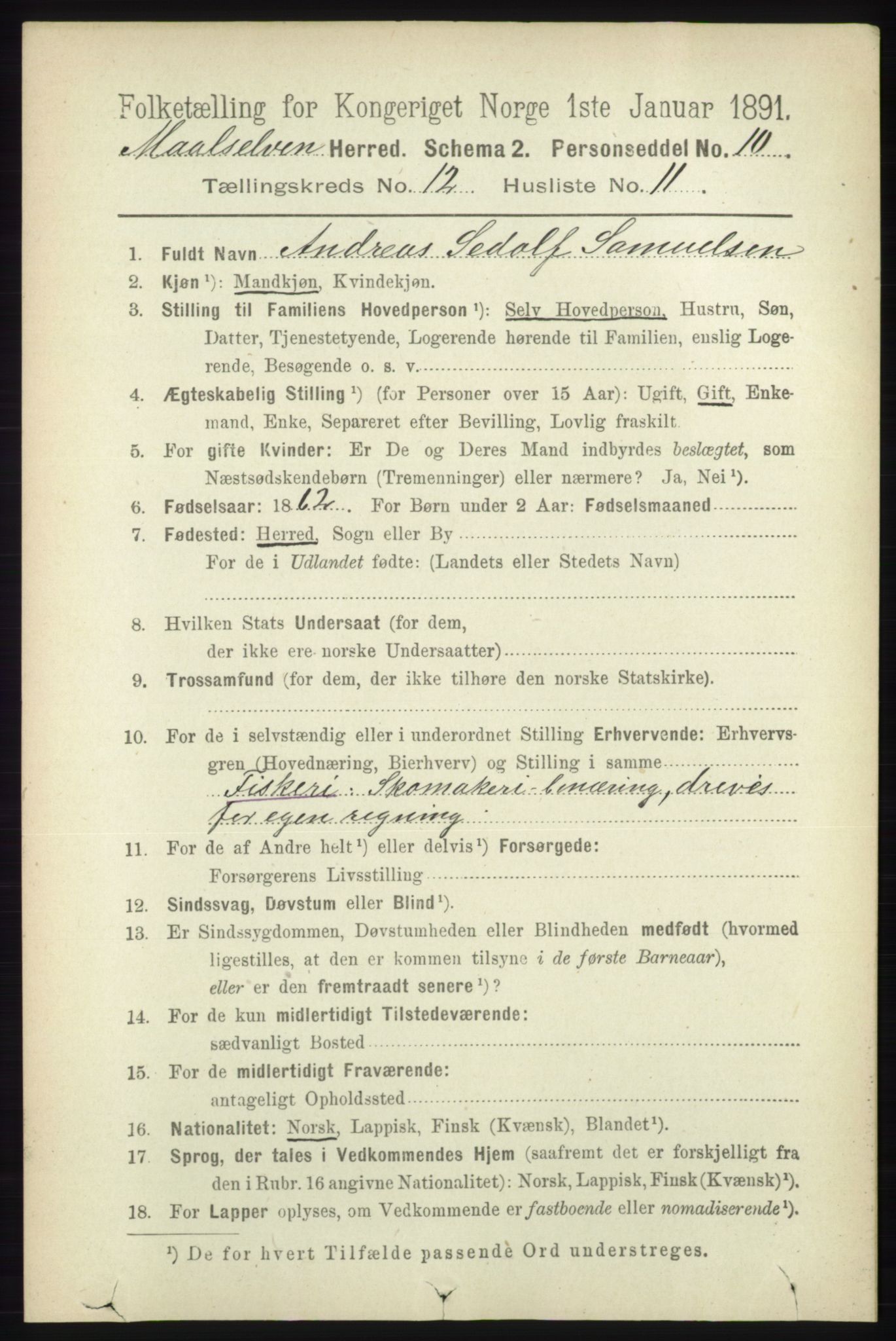 RA, 1891 census for 1924 Målselv, 1891, p. 3866