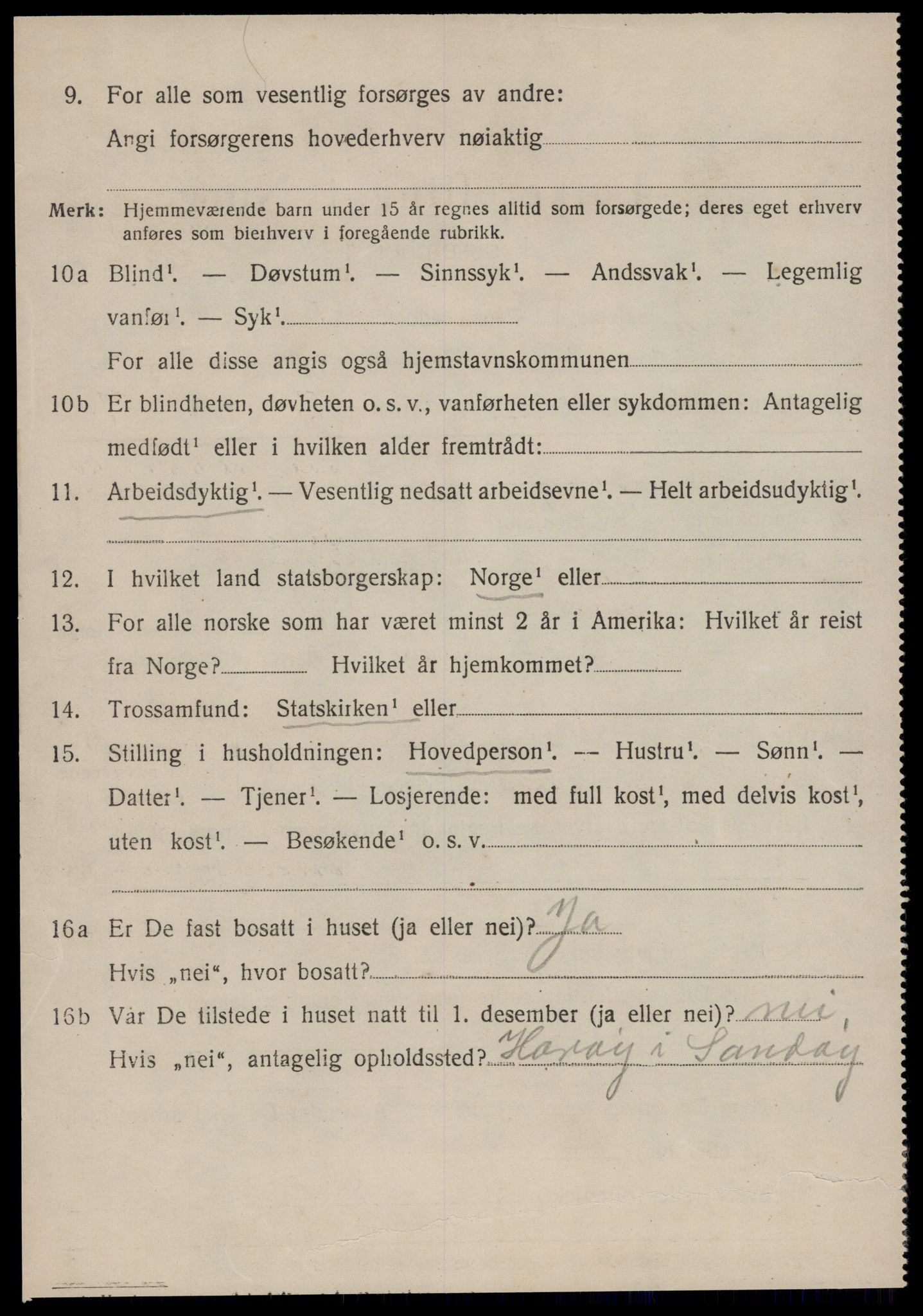 SAT, 1920 census for Sandøy, 1920, p. 2305