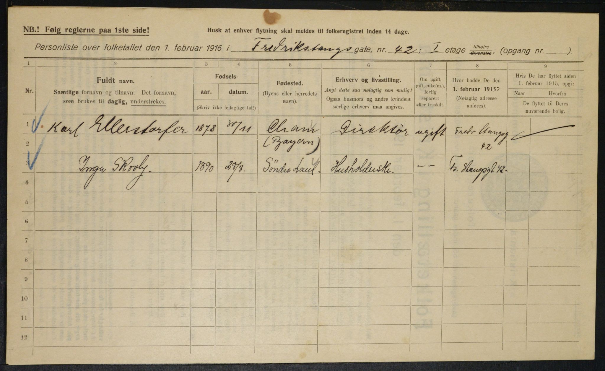 OBA, Municipal Census 1916 for Kristiania, 1916, p. 27142