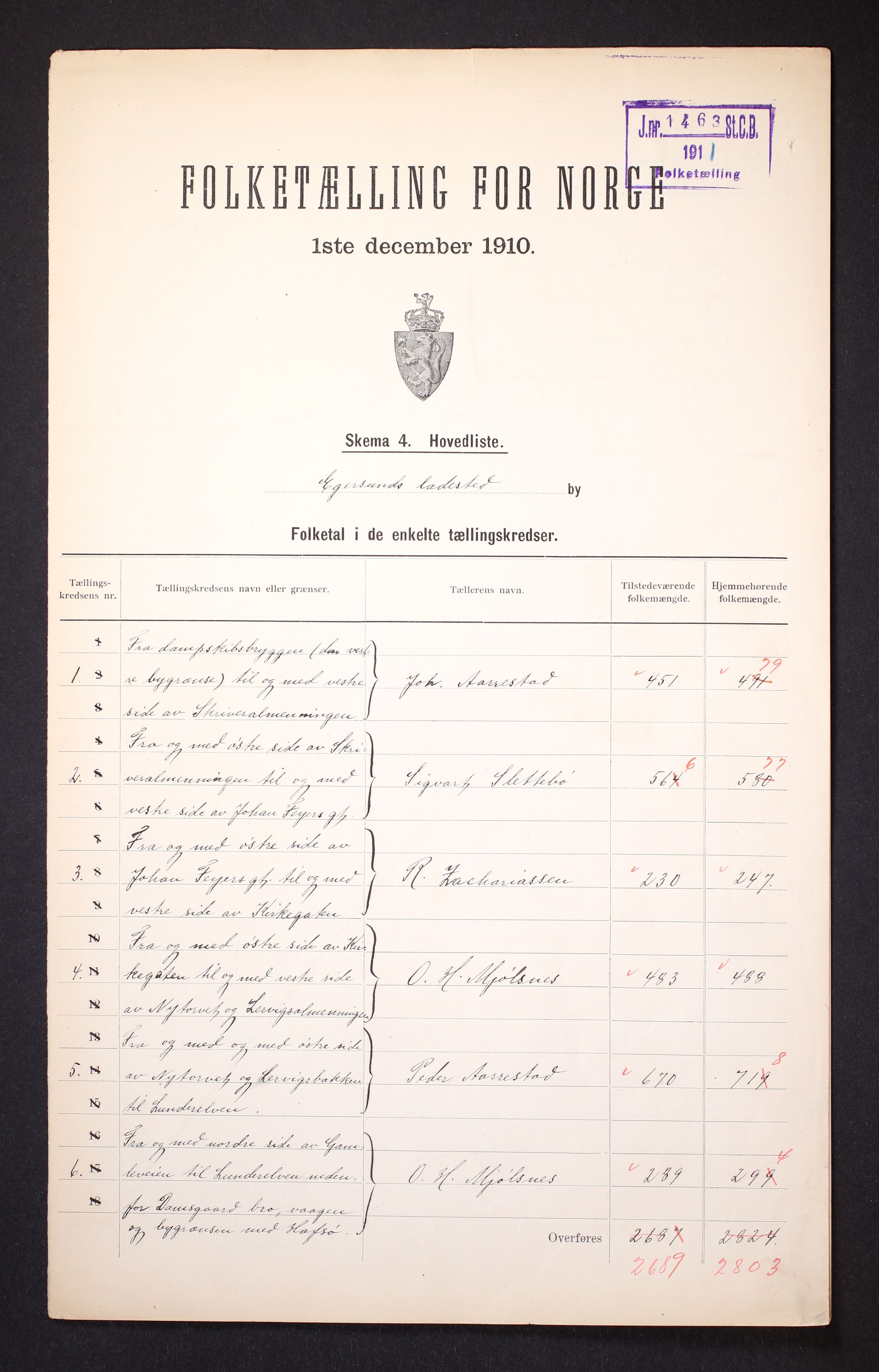 RA, 1910 census for Egersund, 1910, p. 2