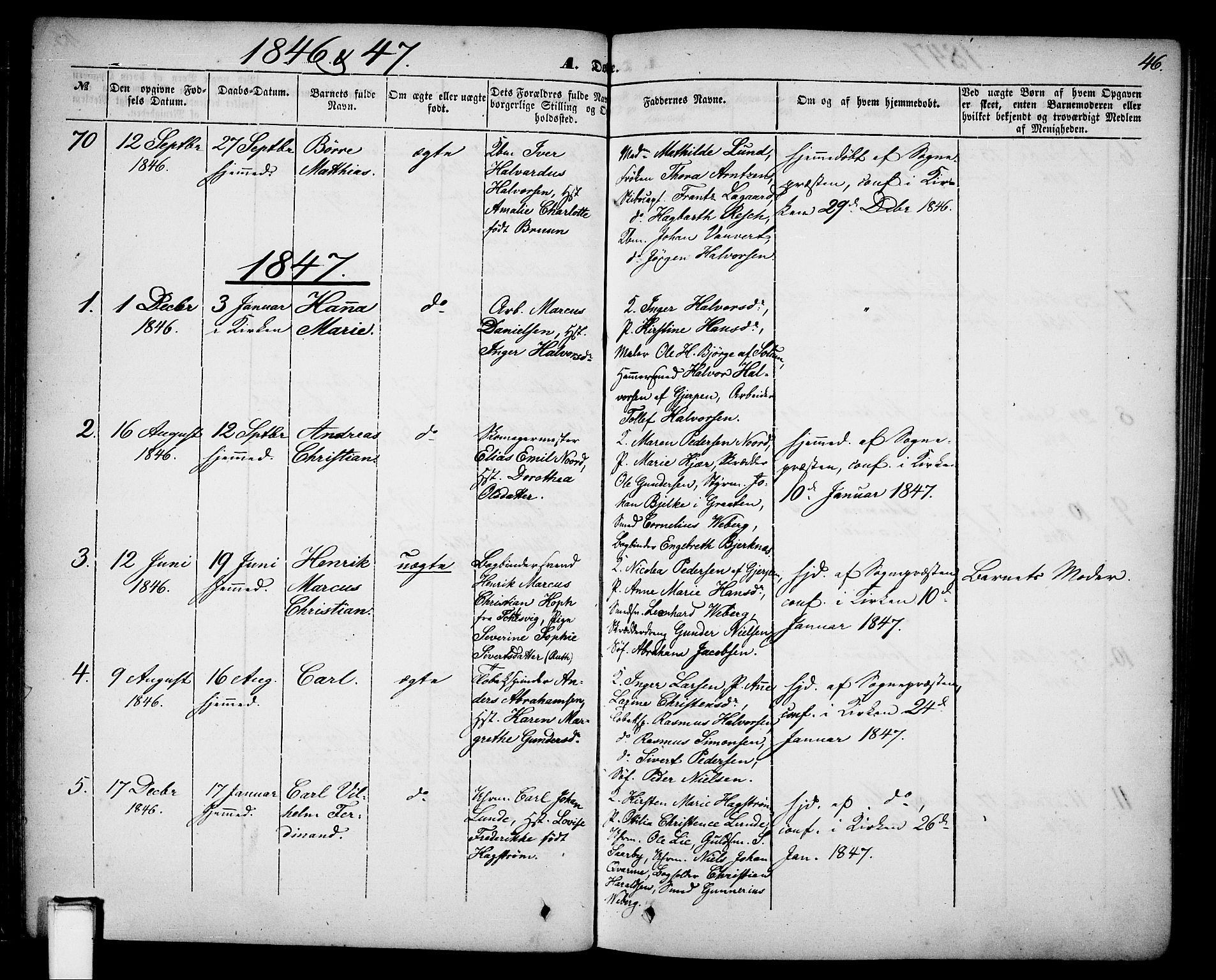 Skien kirkebøker, AV/SAKO-A-302/G/Ga/L0004: Parish register (copy) no. 4, 1843-1867, p. 46