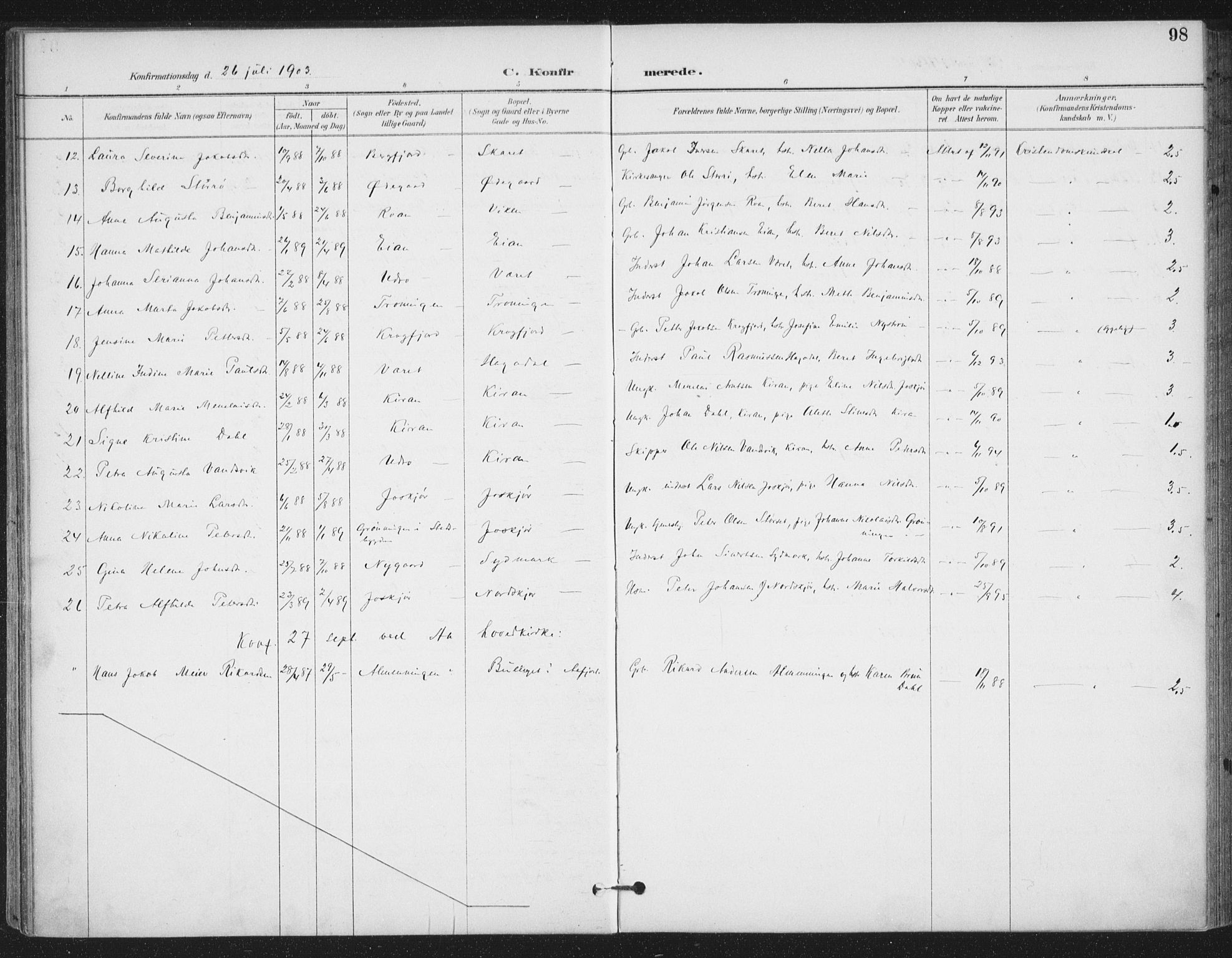 Ministerialprotokoller, klokkerbøker og fødselsregistre - Sør-Trøndelag, AV/SAT-A-1456/657/L0708: Parish register (official) no. 657A09, 1894-1904, p. 98