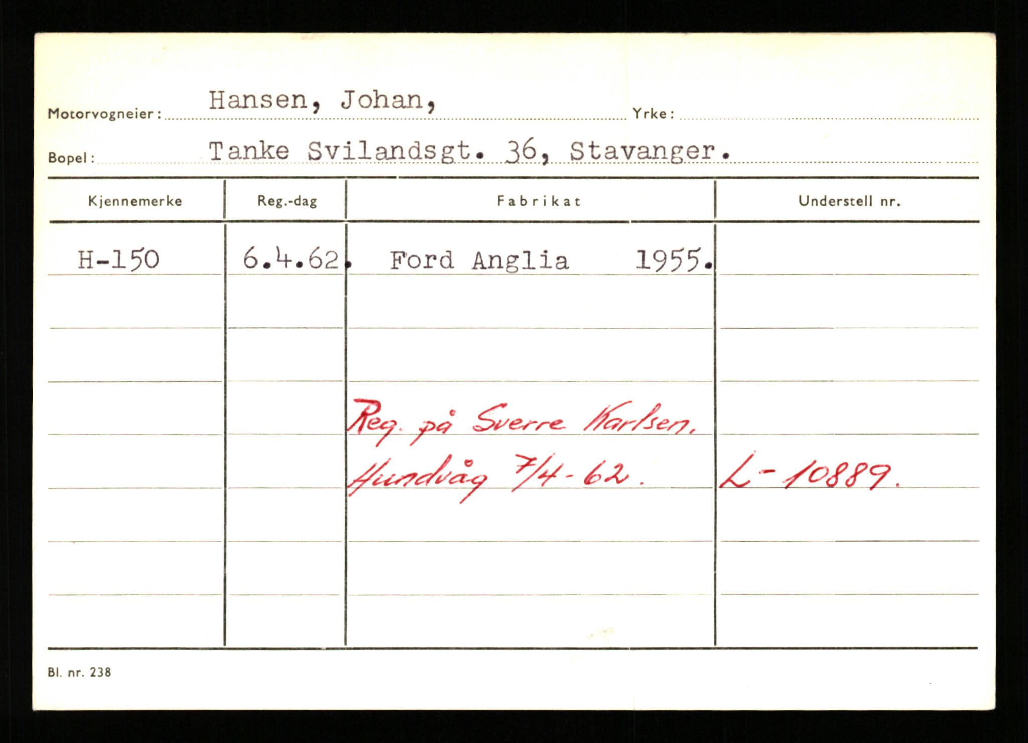 Stavanger trafikkstasjon, SAST/A-101942/0/G/L0001: Registreringsnummer: 0 - 5782, 1930-1971, p. 85