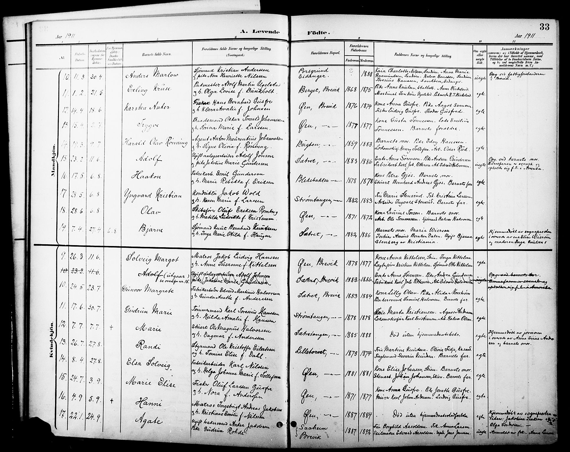 Brevik kirkebøker, SAKO/A-255/G/Ga/L0005: Parish register (copy) no. 5, 1901-1924, p. 33