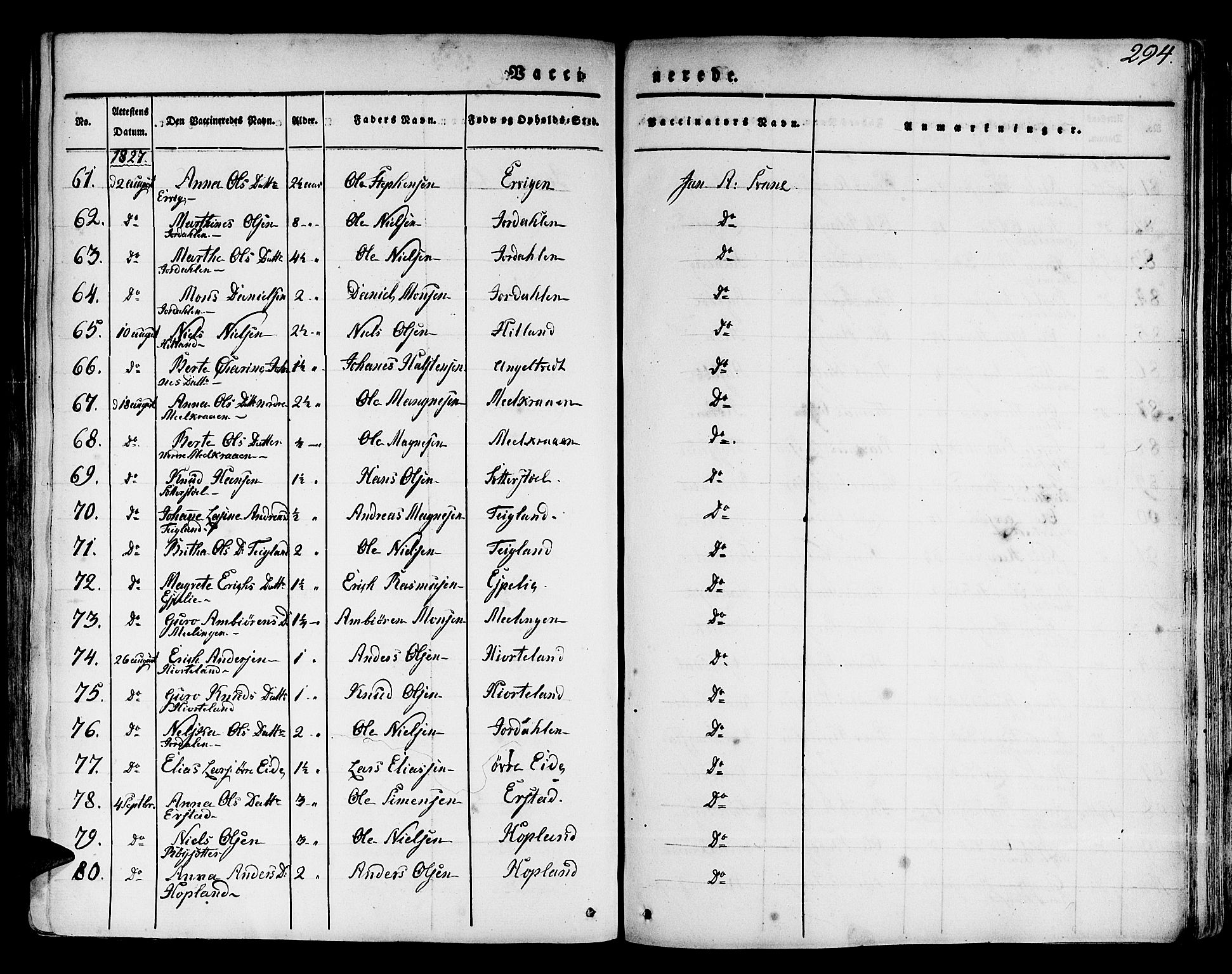 Hamre sokneprestembete, AV/SAB-A-75501/H/Ha/Haa/Haaa/L0011: Parish register (official) no. A 11, 1826-1834, p. 294