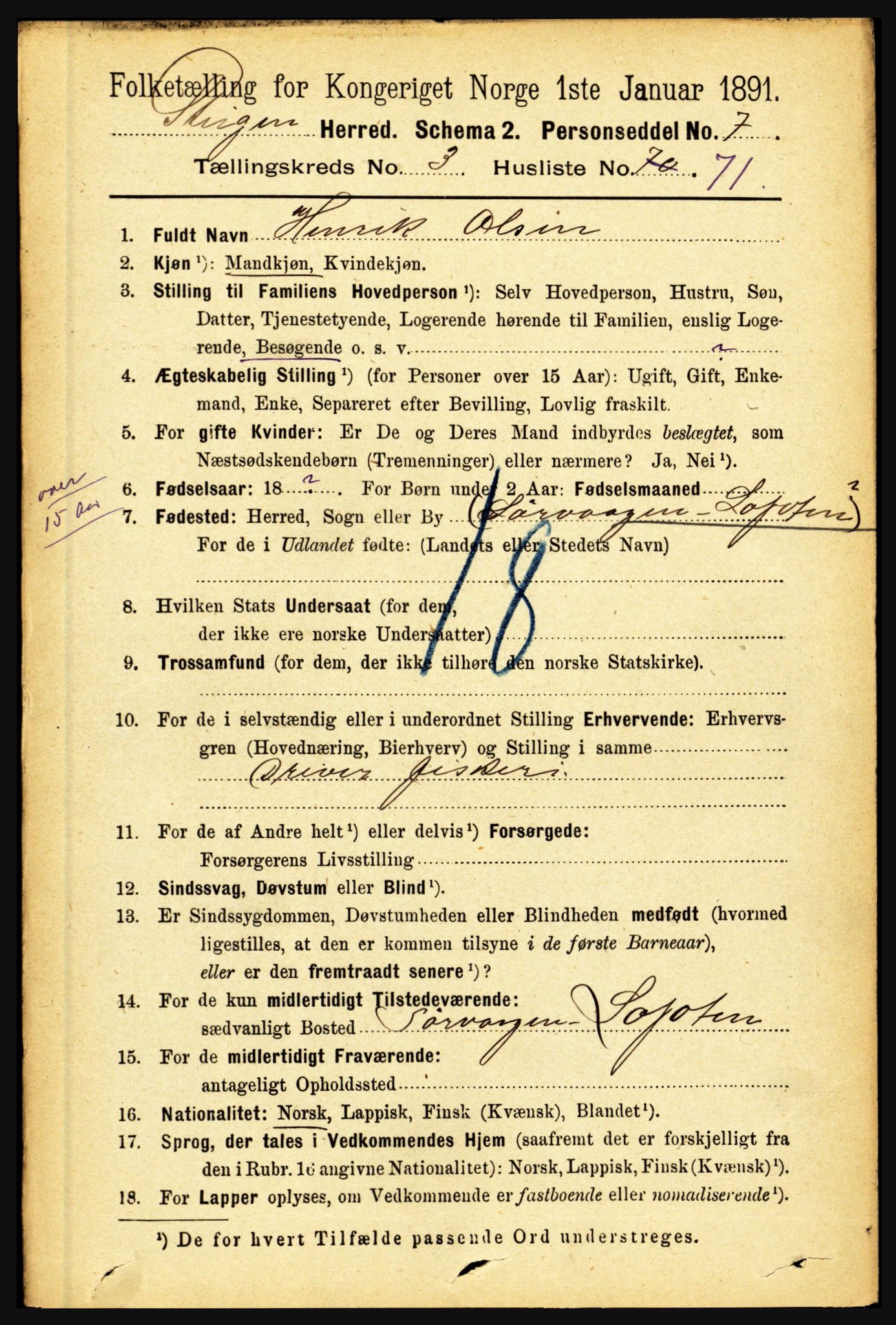 RA, 1891 census for 1848 Steigen, 1891, p. 1388