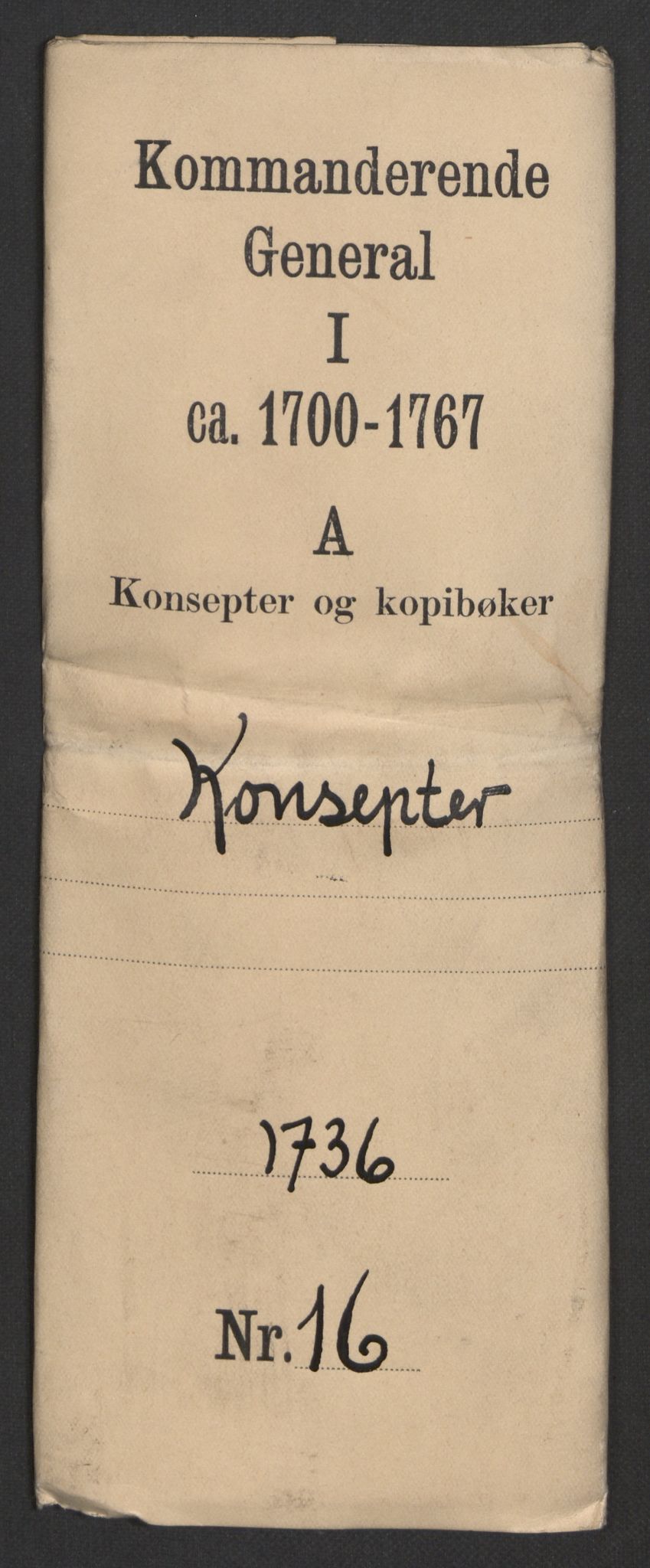 Kommanderende general (KG I) med Det norske krigsdirektorium, AV/RA-EA-5419/B/L0016: Kommanderende generals konsepter, 1736