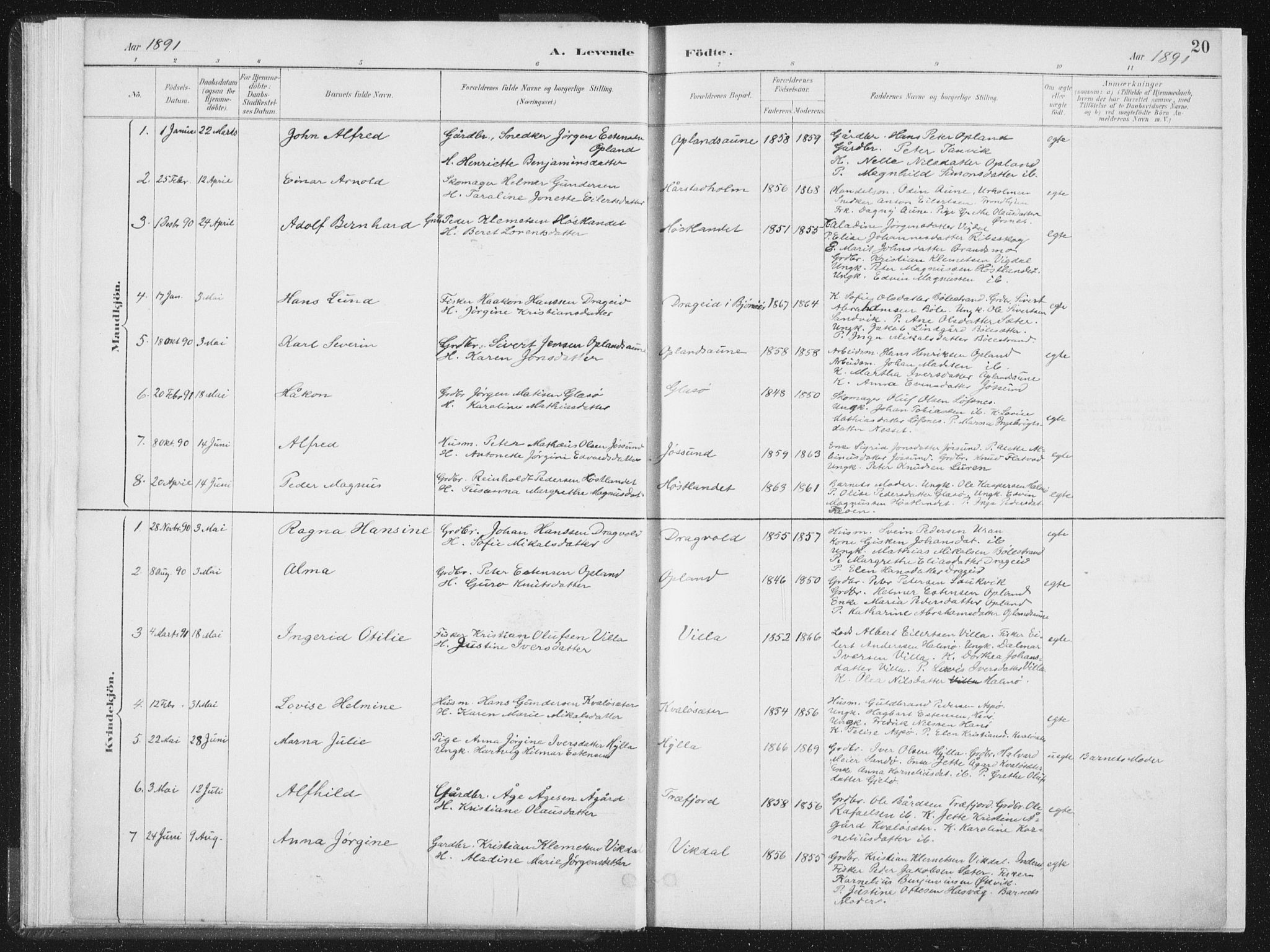 Ministerialprotokoller, klokkerbøker og fødselsregistre - Nord-Trøndelag, SAT/A-1458/771/L0597: Parish register (official) no. 771A04, 1885-1910, p. 20