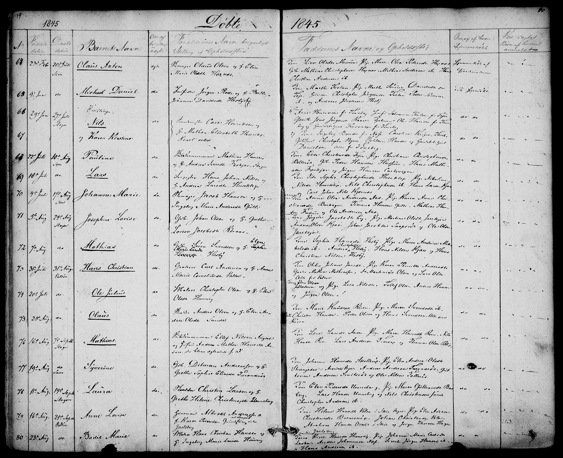 Sem kirkebøker, SAKO/A-5/F/Fa/L0006: Parish register (official) no. I 6, 1843-1855, p. 39-40