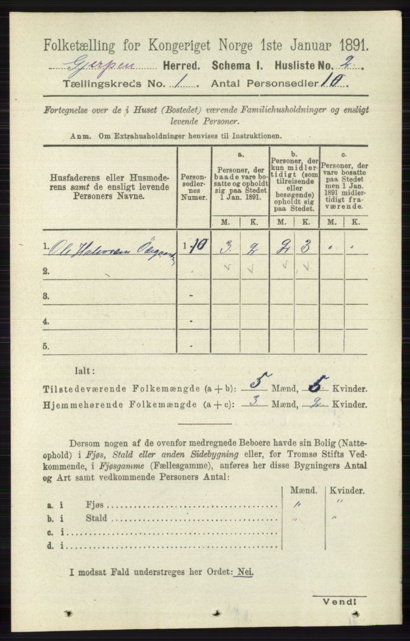 RA, 1891 census for 0812 Gjerpen, 1891, p. 37