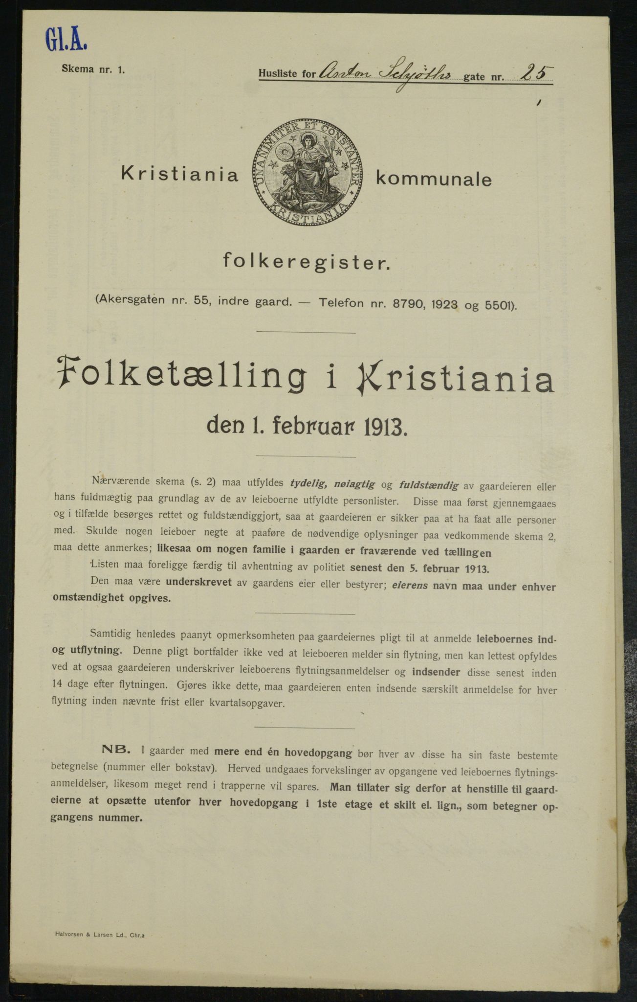 OBA, Municipal Census 1913 for Kristiania, 1913, p. 1312