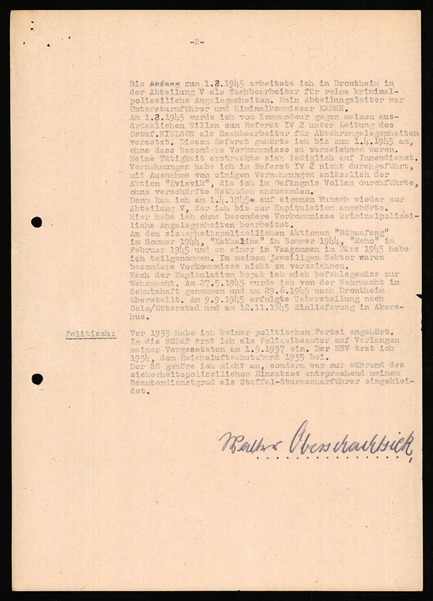 Forsvaret, Forsvarets overkommando II, AV/RA-RAFA-3915/D/Db/L0024: CI Questionaires. Tyske okkupasjonsstyrker i Norge. Tyskere., 1945-1946, p. 415