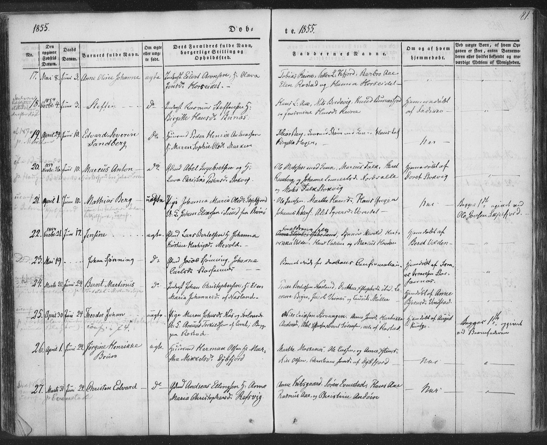 Ministerialprotokoller, klokkerbøker og fødselsregistre - Nordland, AV/SAT-A-1459/885/L1202: Parish register (official) no. 885A03, 1838-1859, p. 81