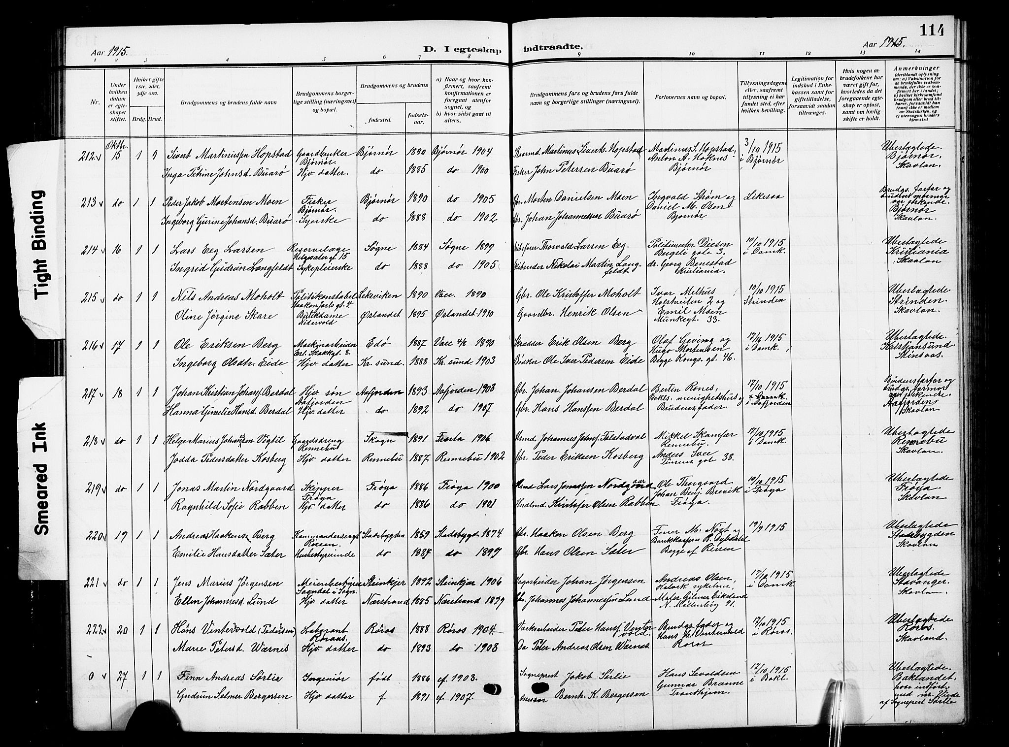 Ministerialprotokoller, klokkerbøker og fødselsregistre - Sør-Trøndelag, SAT/A-1456/601/L0097: Parish register (copy) no. 601C15, 1911-1921, p. 114