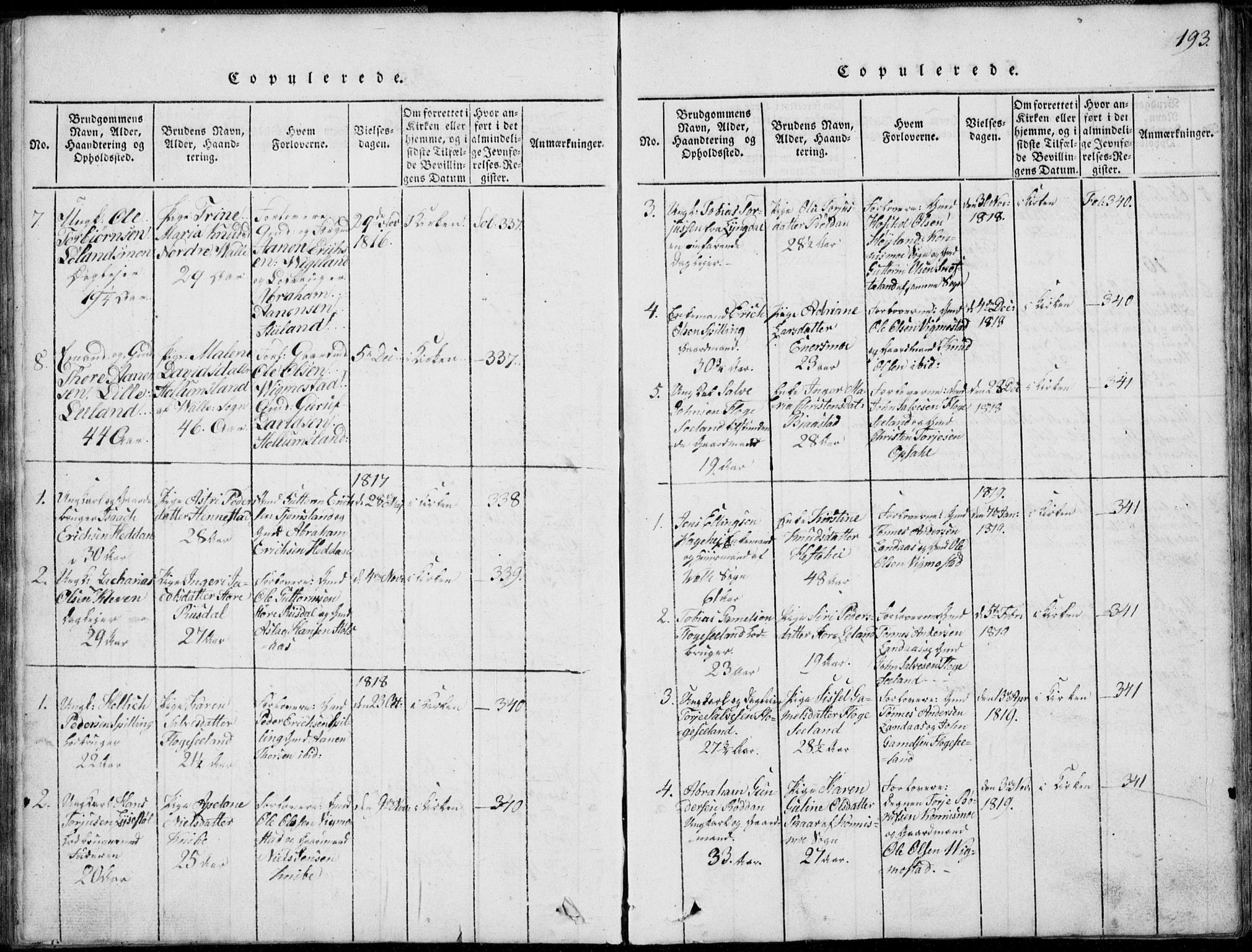 Nord-Audnedal sokneprestkontor, AV/SAK-1111-0032/F/Fb/Fbb/L0001: Parish register (copy) no. B 1, 1816-1858, p. 193