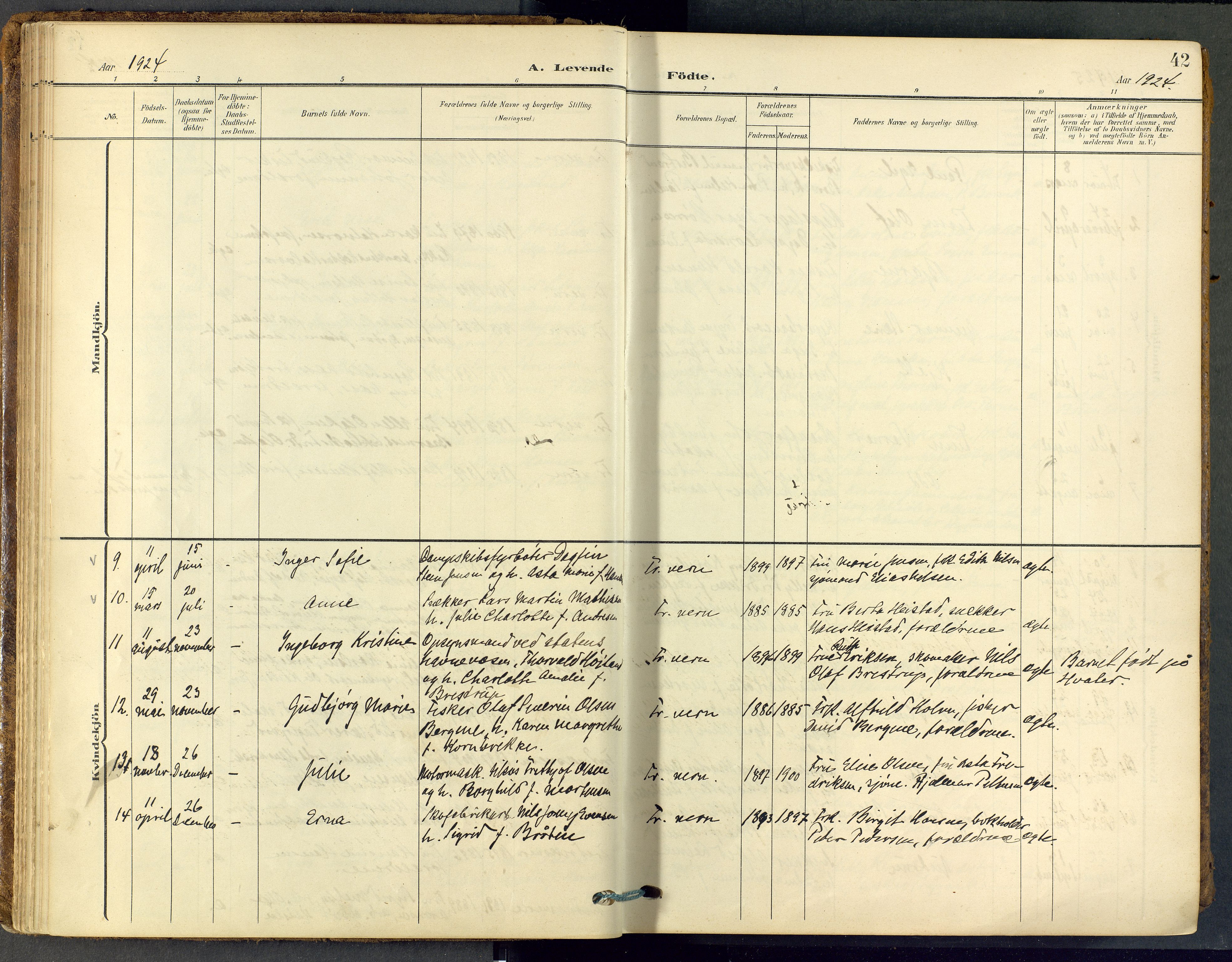 Stavern kirkebøker, SAKO/A-318/F/Fa/L0009: Parish register (official) no. 9, 1906-1955, p. 42