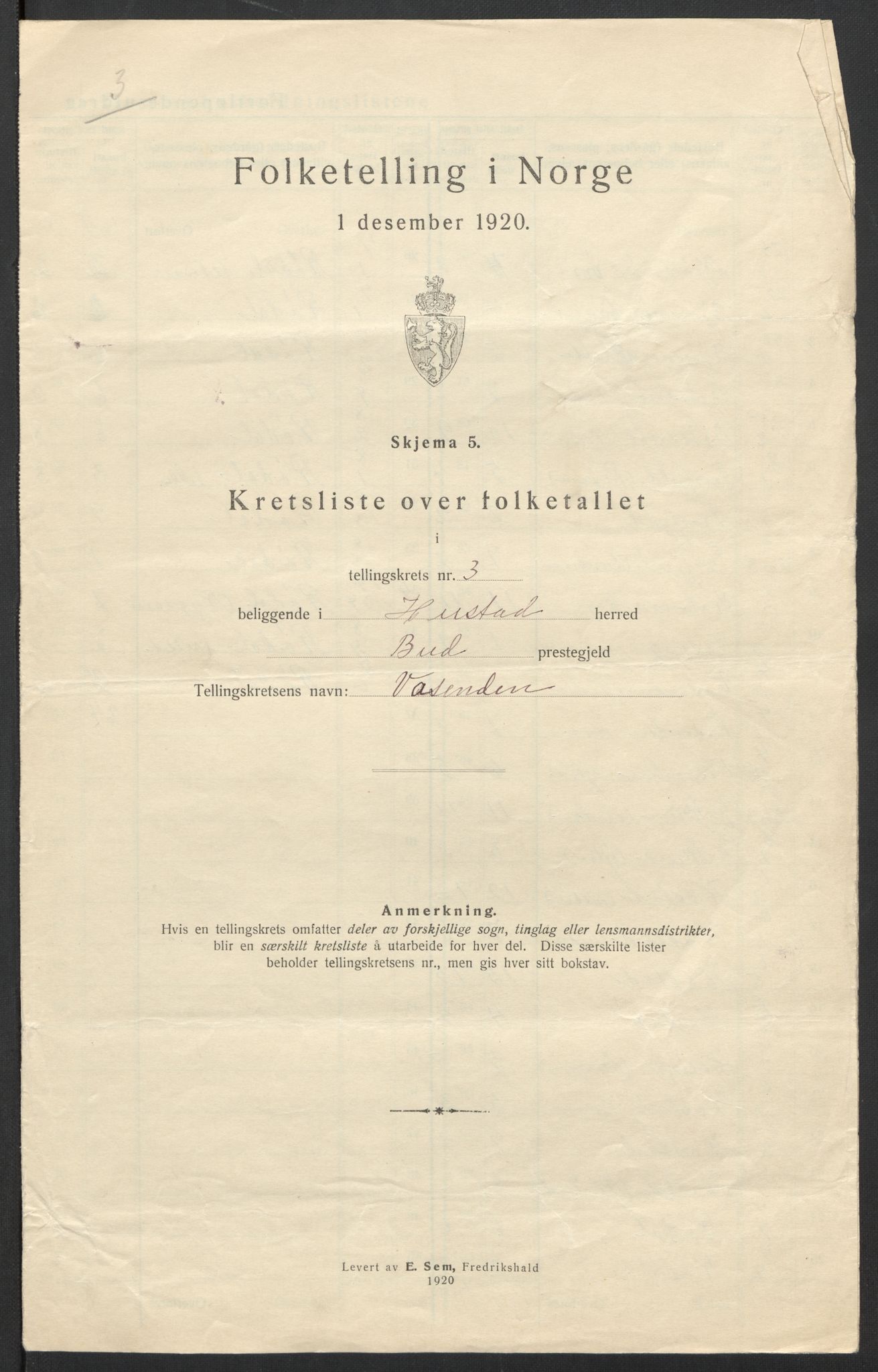 SAT, 1920 census for Hustad, 1920, p. 12